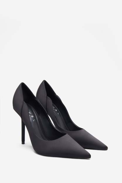 Blade Black Satin Court Heels With Scallop Edge