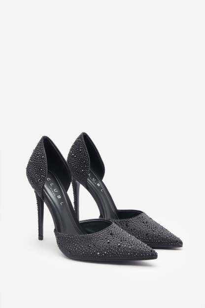 Catcher Black Diamante Pointed Court Heels-Babyboo Dress Store. All Rights Reserved.