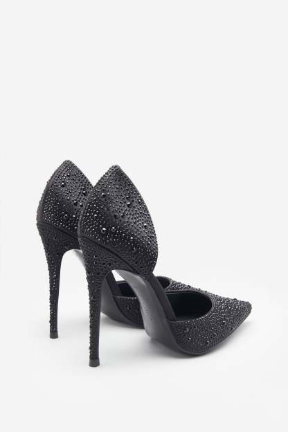 Catcher Black Diamante Pointed Court Heels-Babyboo Dress Store. All Rights Reserved.