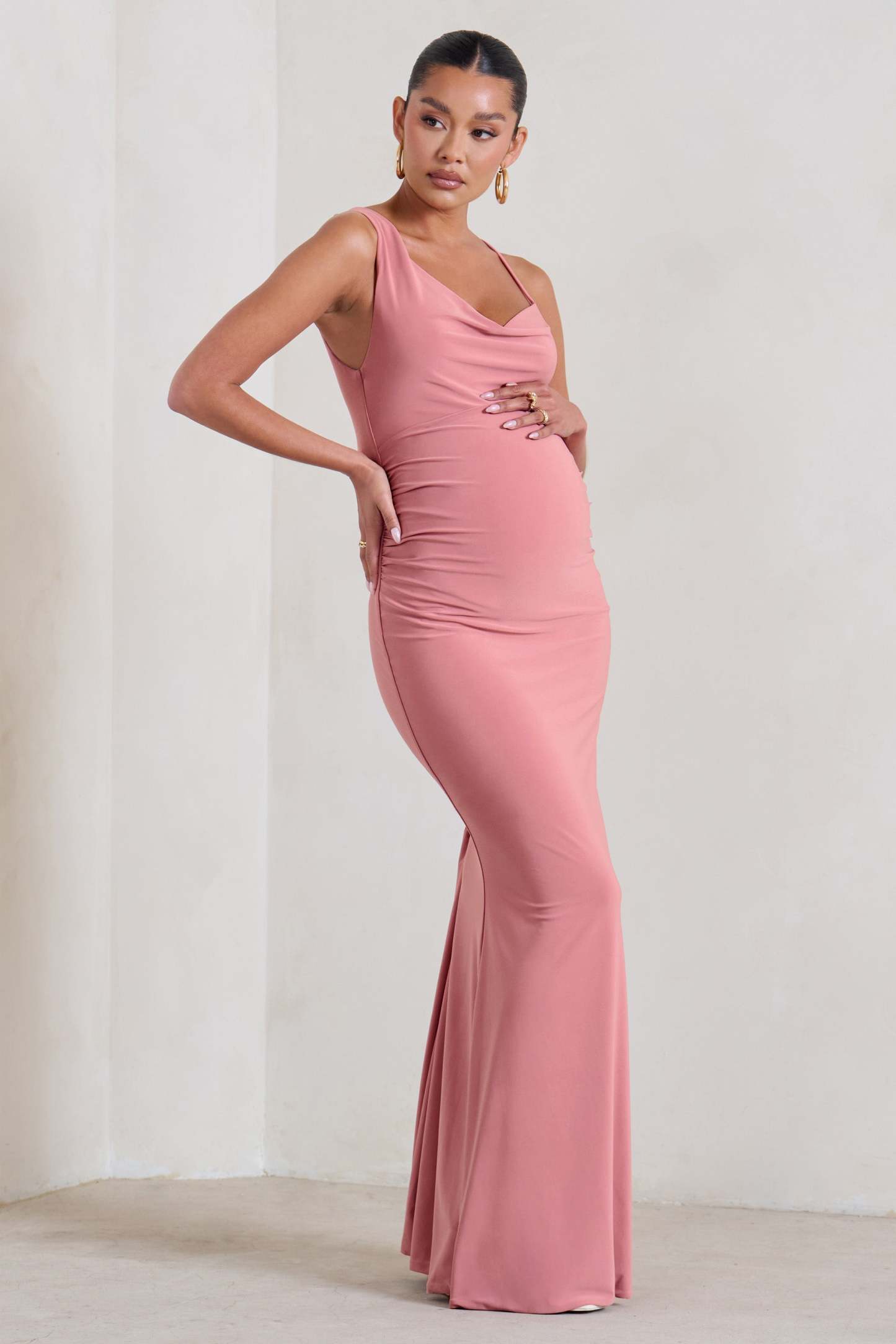 Phantasy Blush Pink Maternity Cowl Neck Maxi Dress