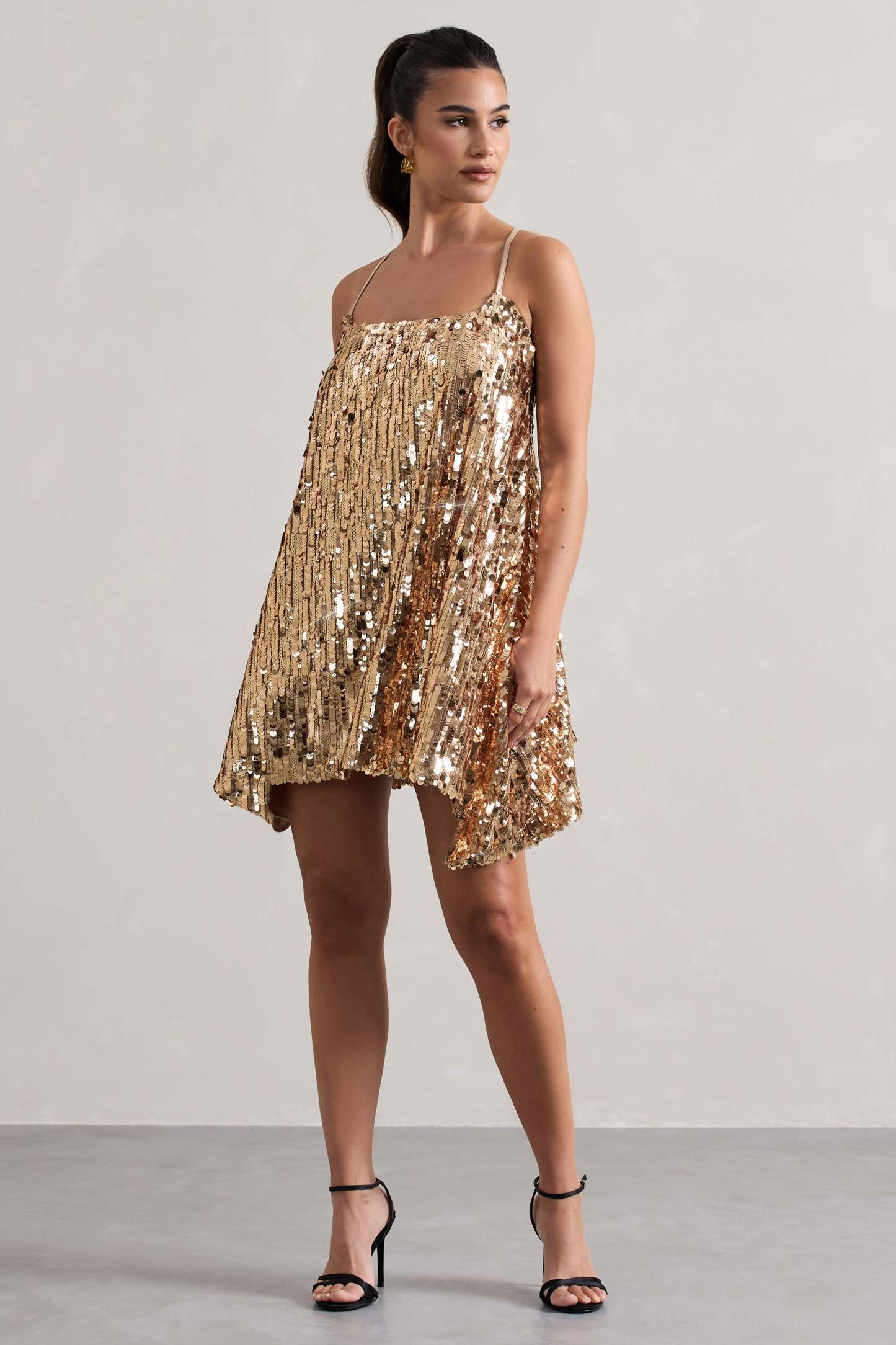 Nevada Gold Embellished Strappy Halter-Neck Mini Dress-Babyboo Dress Store. All Rights Reserved.