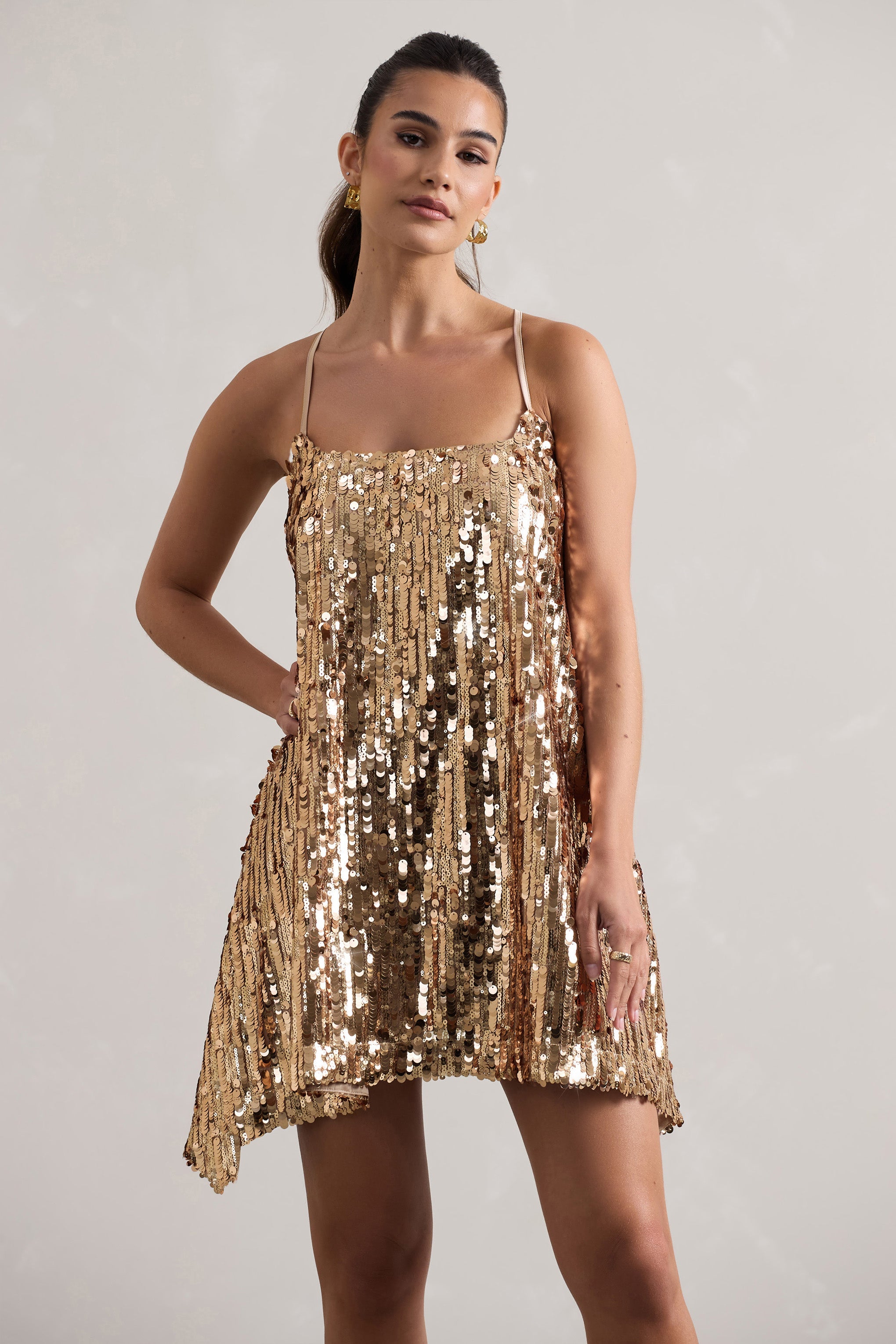 Nevada Gold Embellished Strappy Halter-Neck Mini Dress-Babyboo Dress Store. All Rights Reserved.