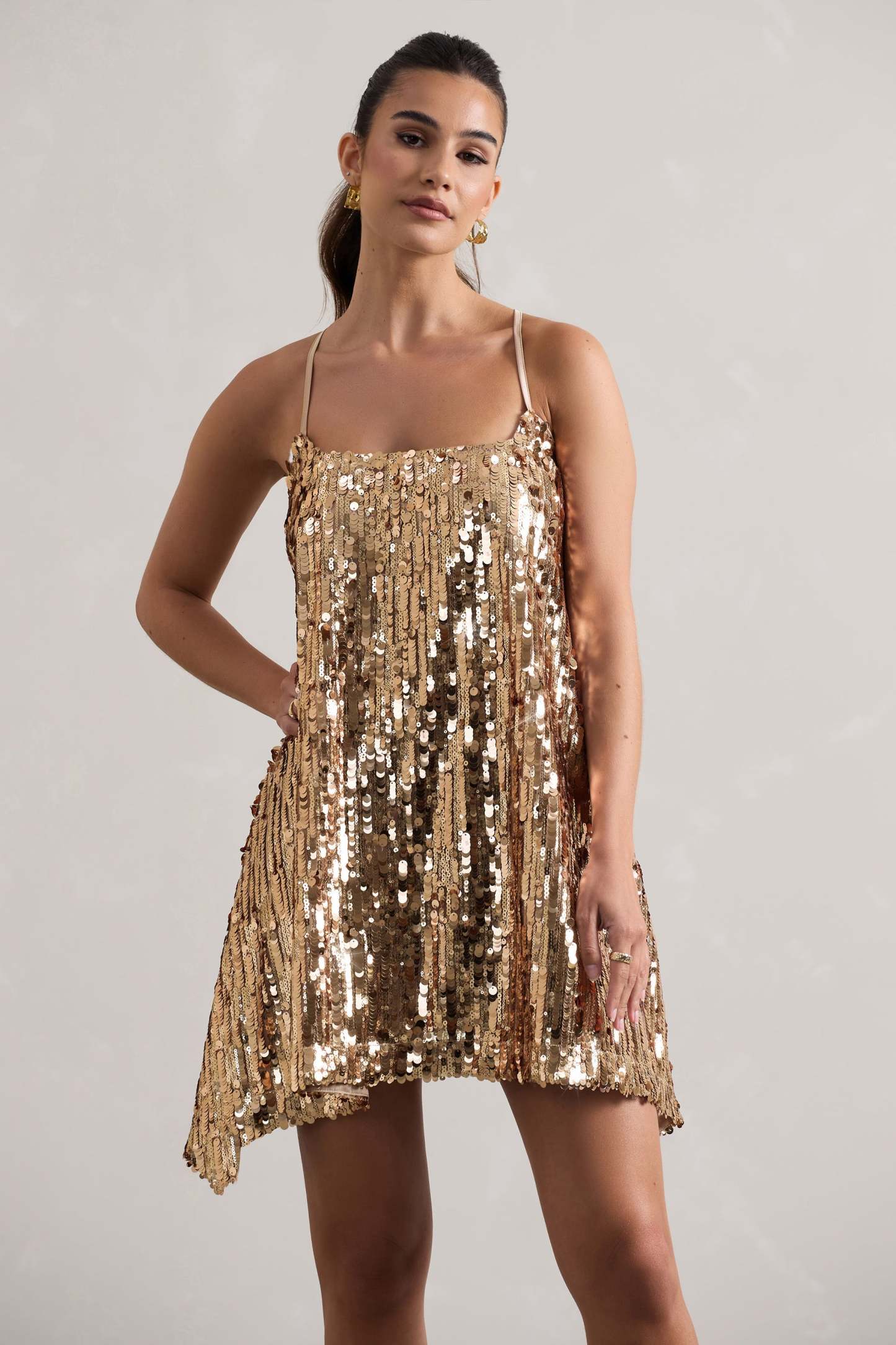Nevada Gold Embellished Strappy Halter-Neck Mini Dress-Babyboo Dress Store. All Rights Reserved.