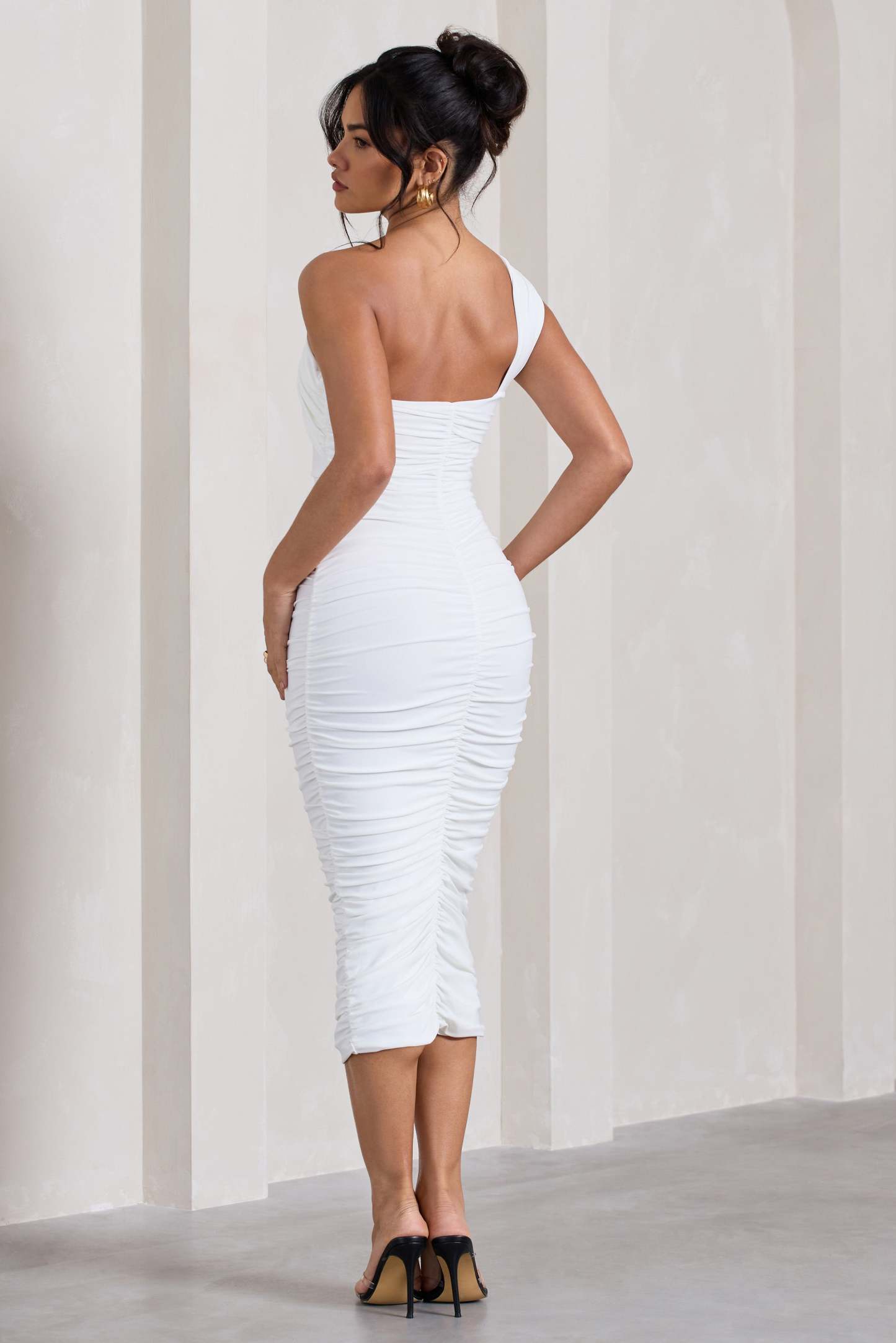Contour White One Shoulder Bodycon Midi Dress-Babyboo Dress Store. All Rights Reserved.