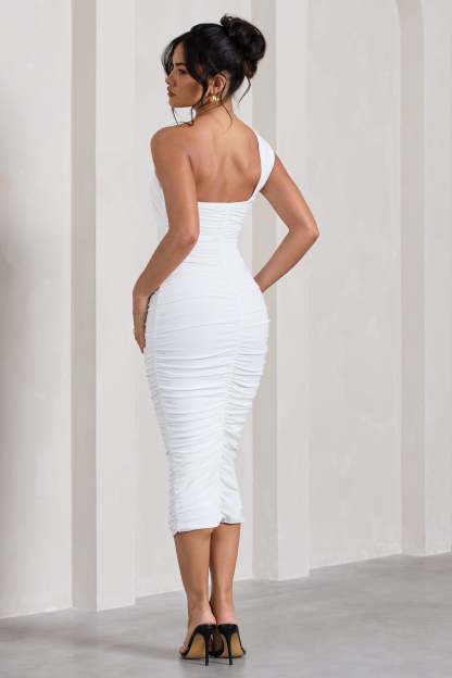 Contour White One Shoulder Bodycon Midi Dress-Babyboo Dress Store. All Rights Reserved.