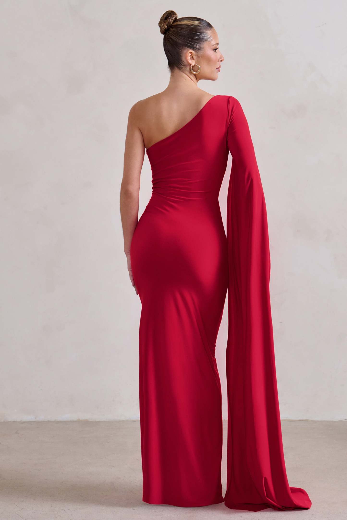 Romi Red One Shoulder Twist Design Maxi Dress