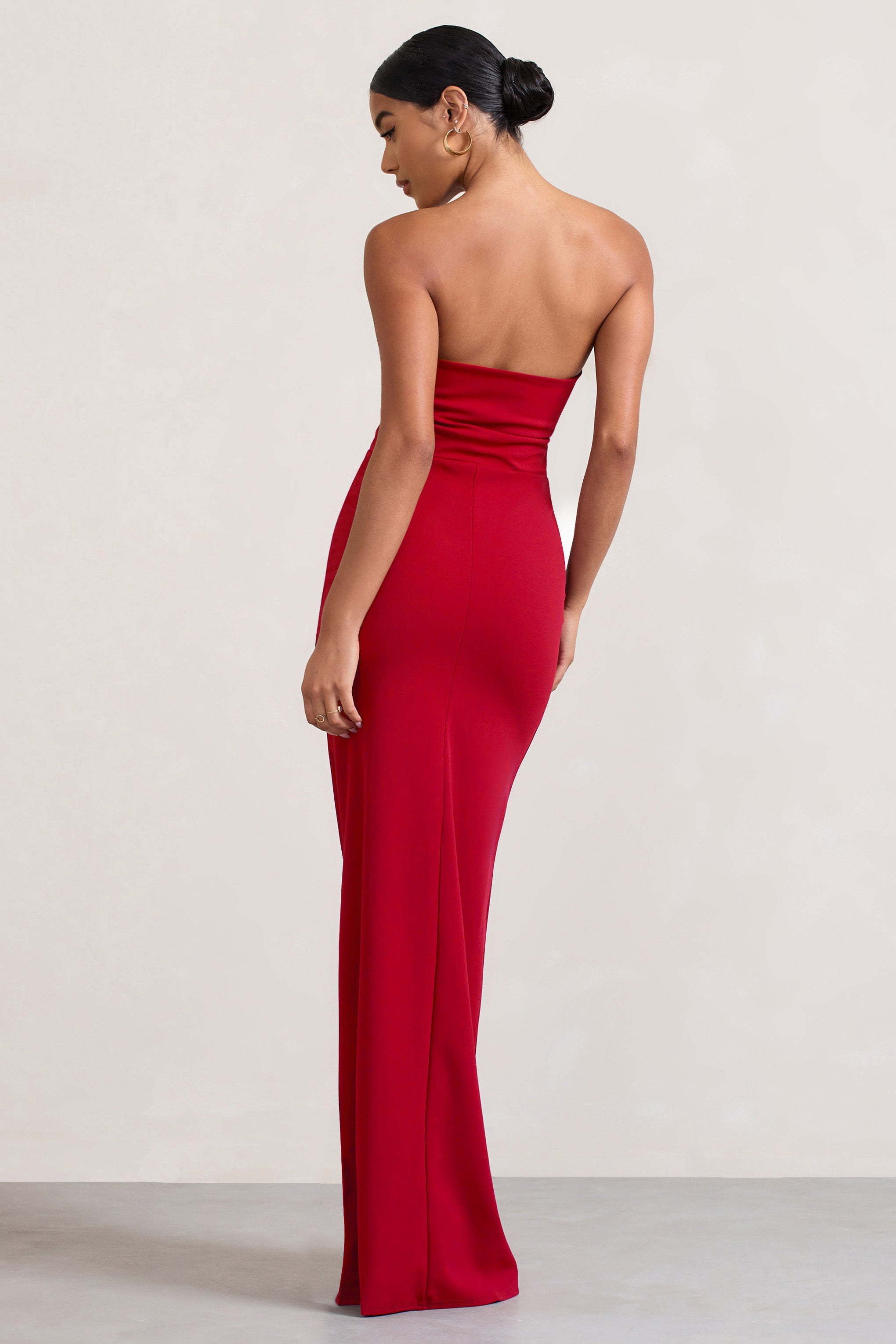 Belle of The Ball Red Bandeau Maxi Dress With Split Hem