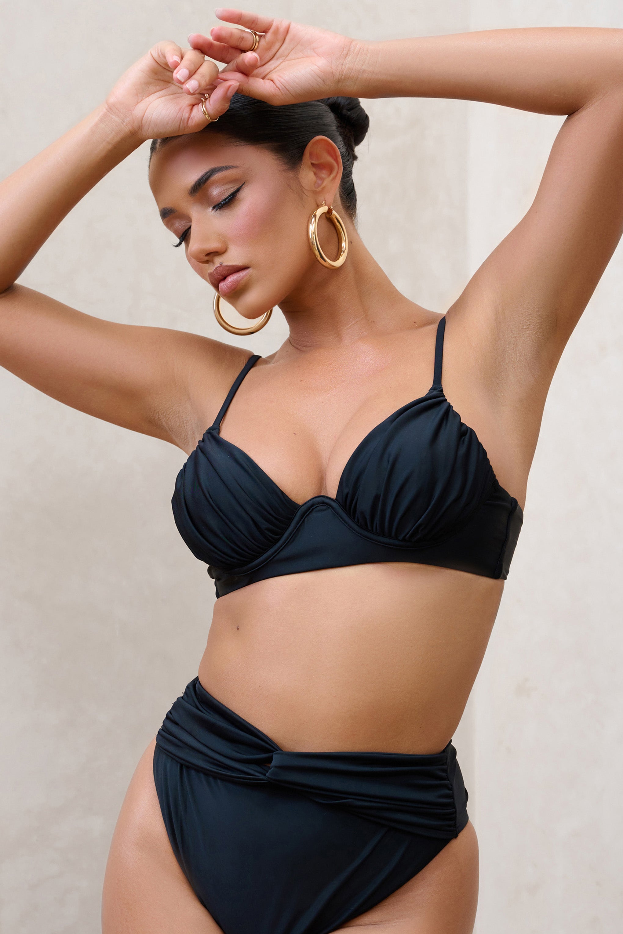 Opal Black Ruched Bikini Top-Babyboo Dress Store. All Rights Reserved.