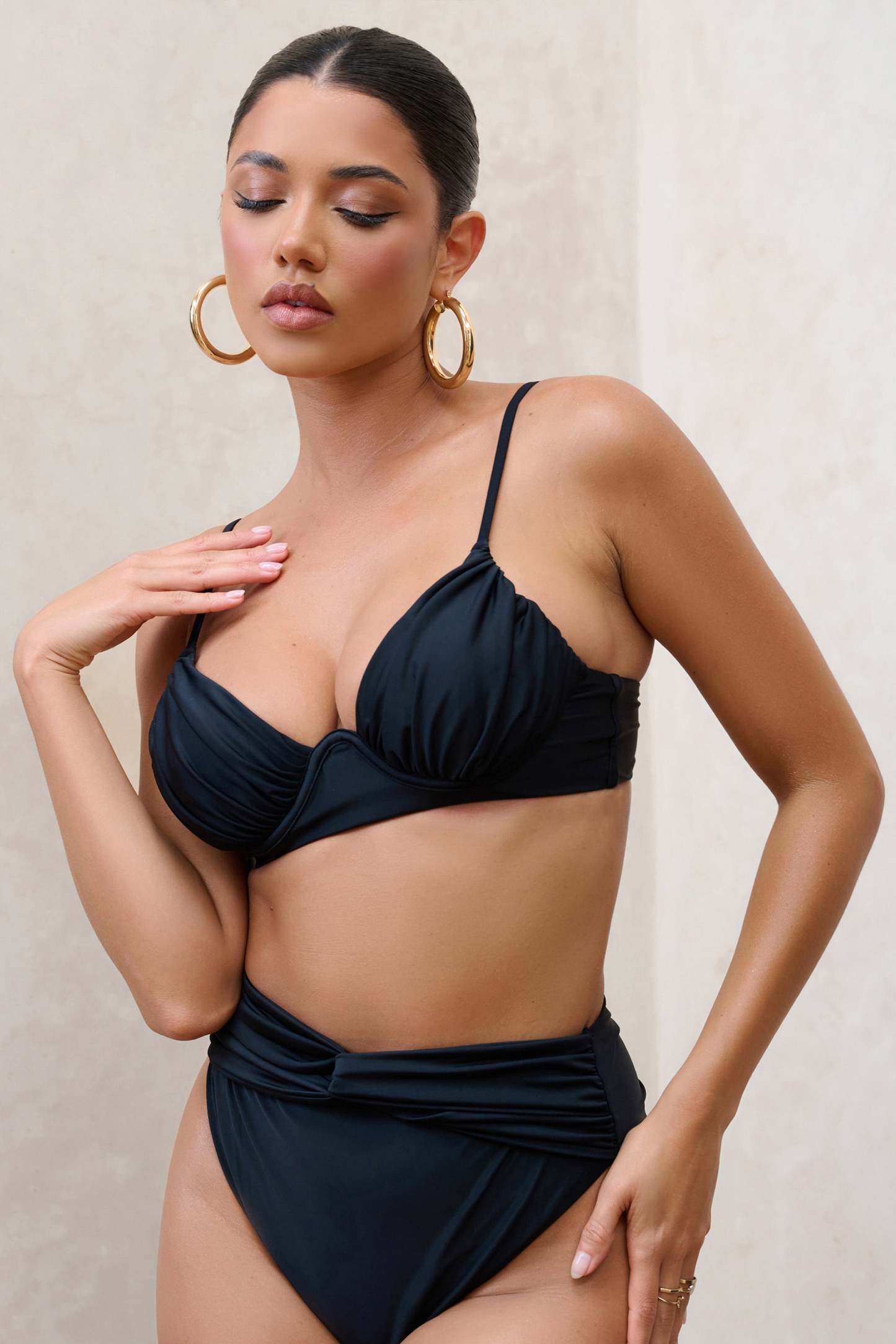 Opal Black Ruched Bikini Top-Babyboo Dress Store. All Rights Reserved.