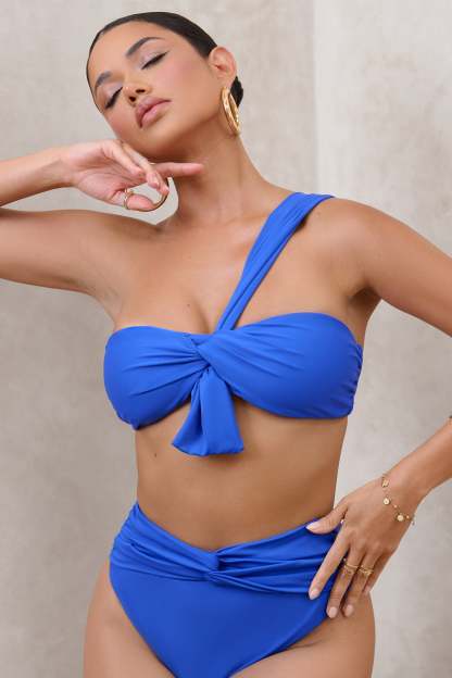Bowline Blue One Shoulder Knotted Bikini Top-Babyboo Dress Store. All Rights Reserved.