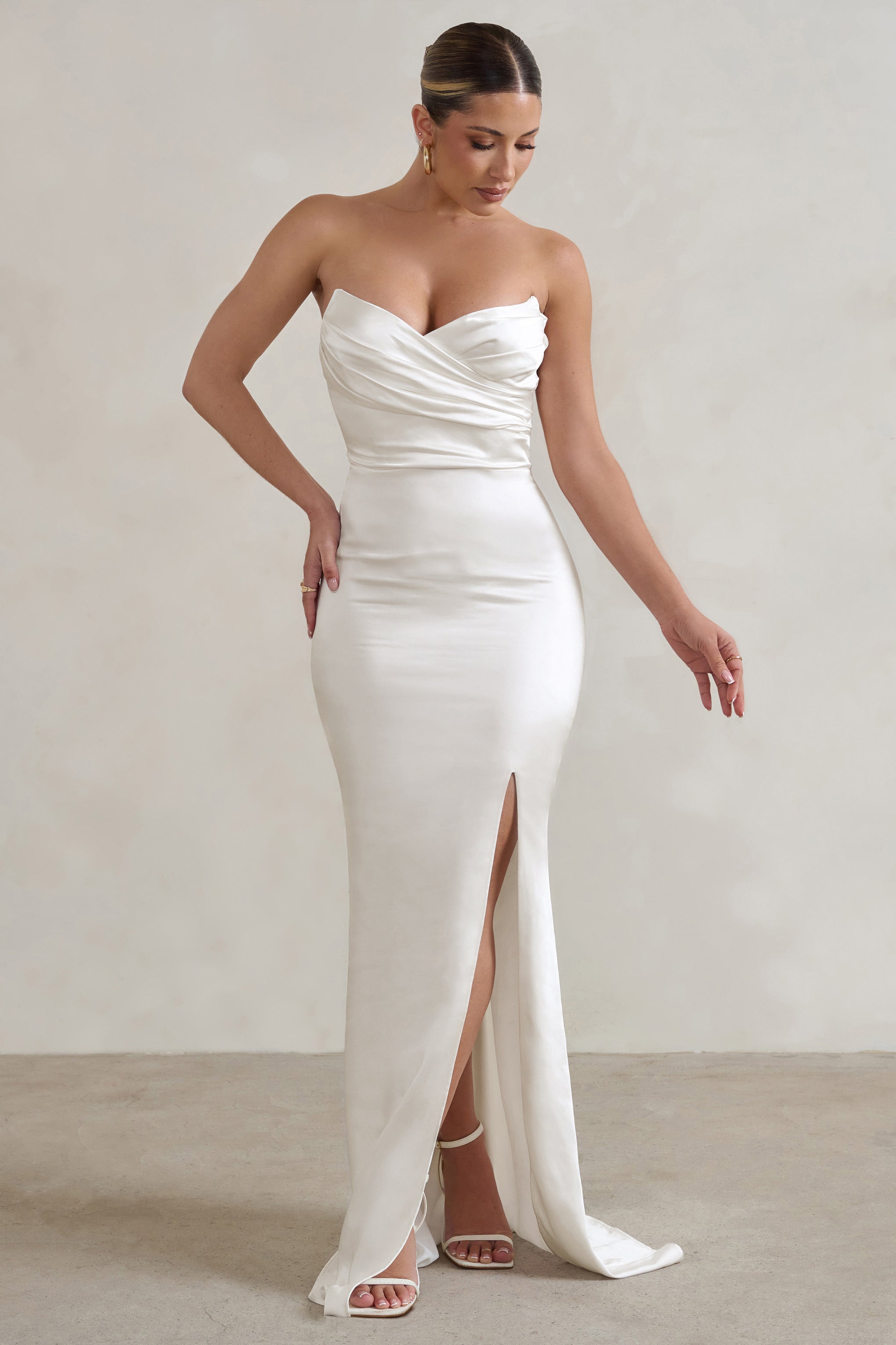 Coraline White Strapless Maxi Dress With Split-Babyboo Dress Store. All Rights Reserved.