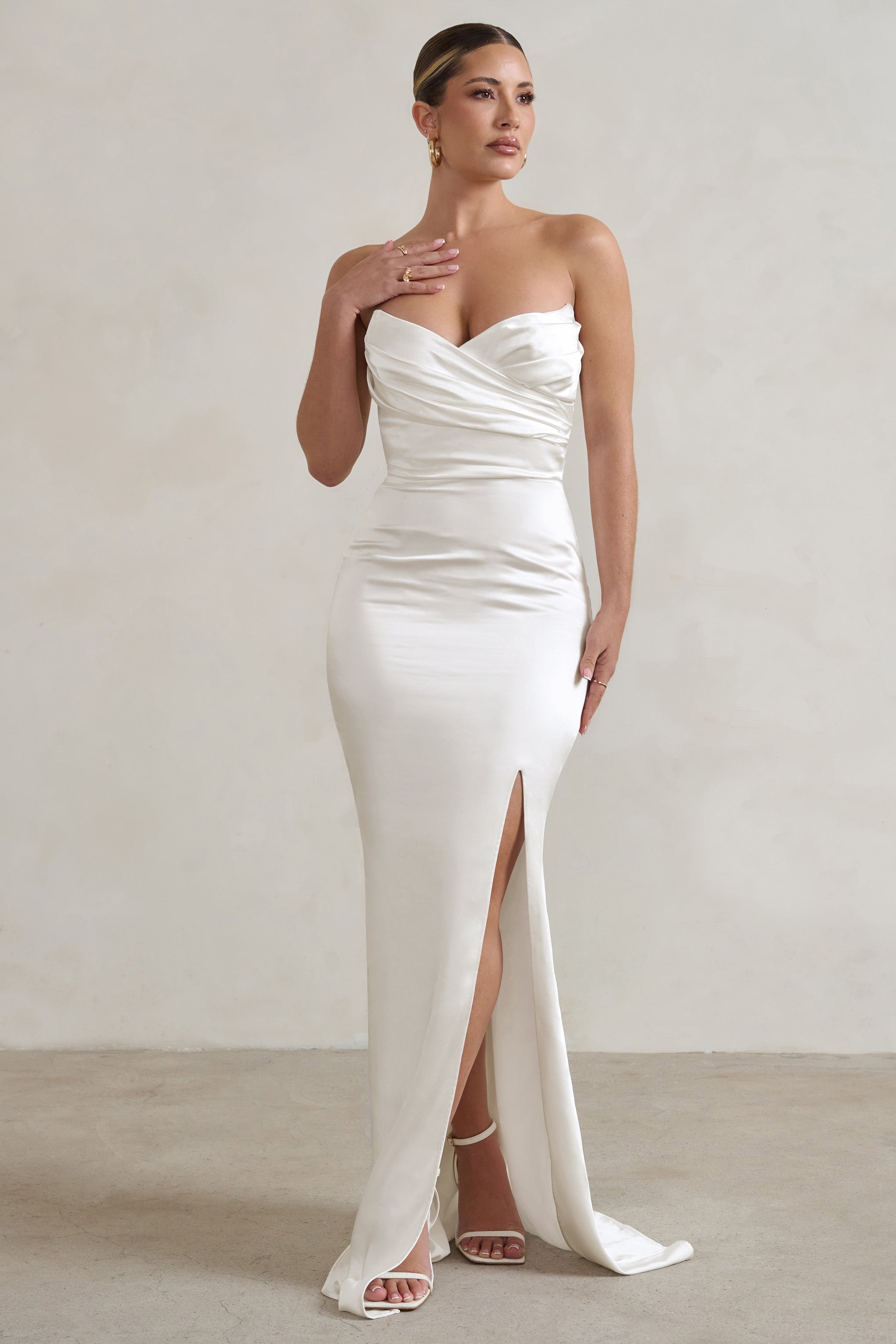 Coraline White Strapless Maxi Dress With Split-Babyboo Dress Store. All Rights Reserved.