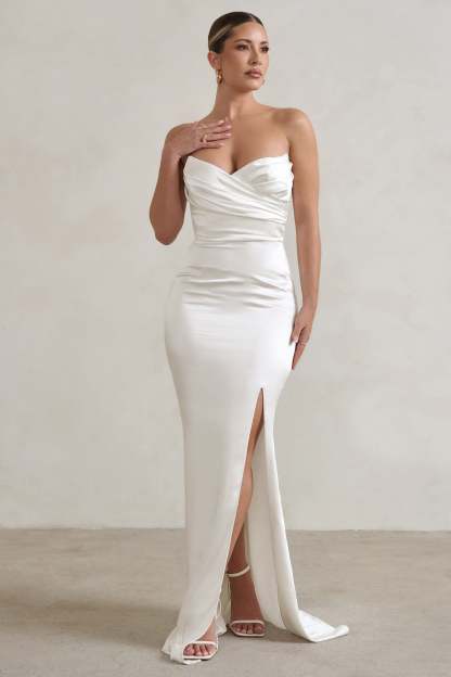Coraline White Strapless Maxi Dress With Split-Babyboo Dress Store. All Rights Reserved.