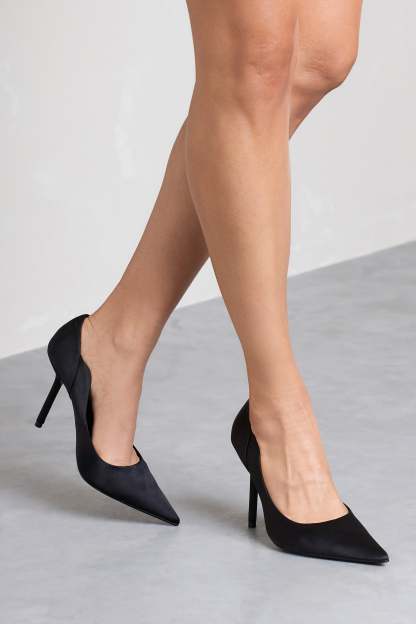 Blade Black Satin Court Heels With Scallop Edge