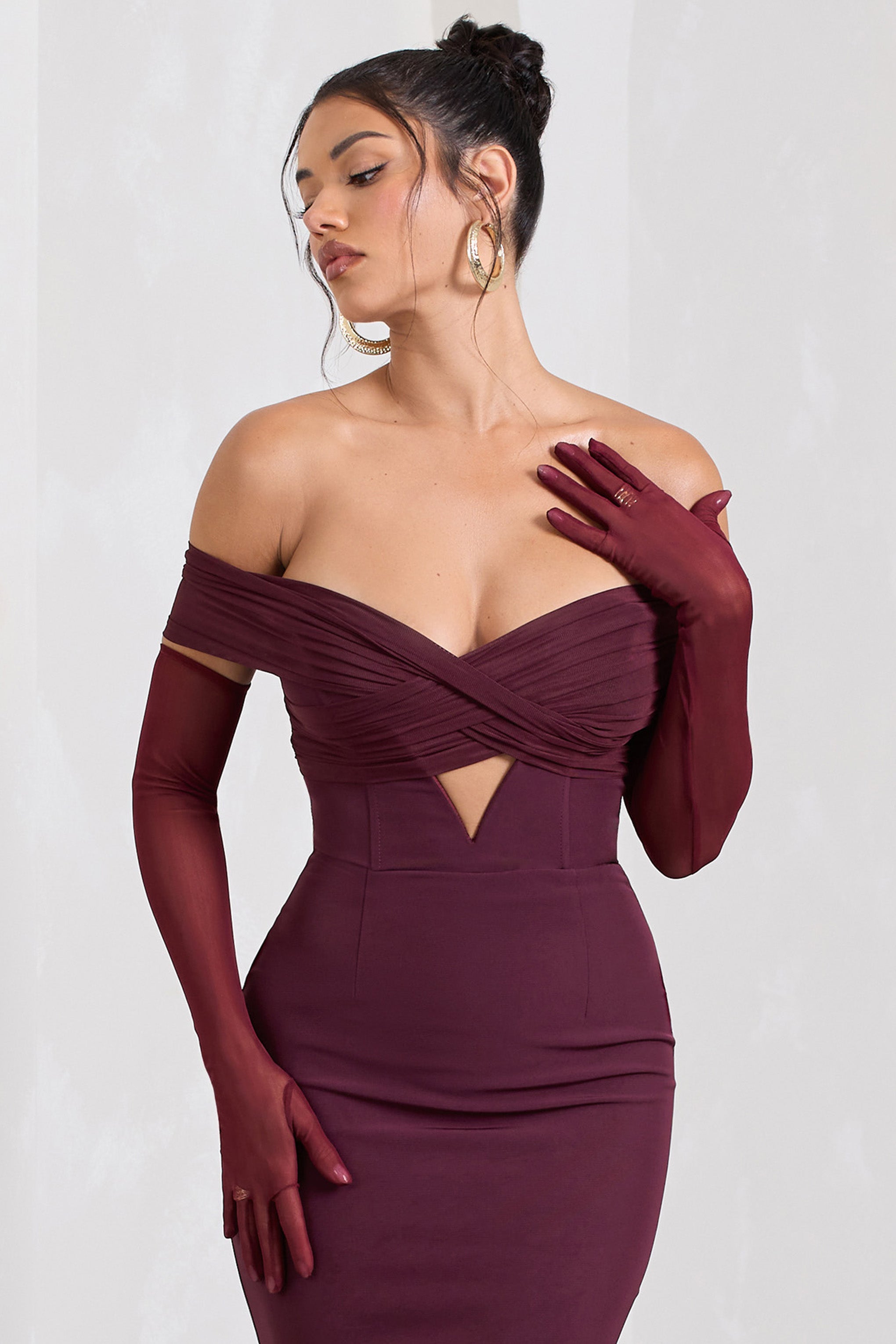 Check Please Burgundy Sheer Long-Sleeved Gloves-Babyboo Dress Store. All Rights Reserved.