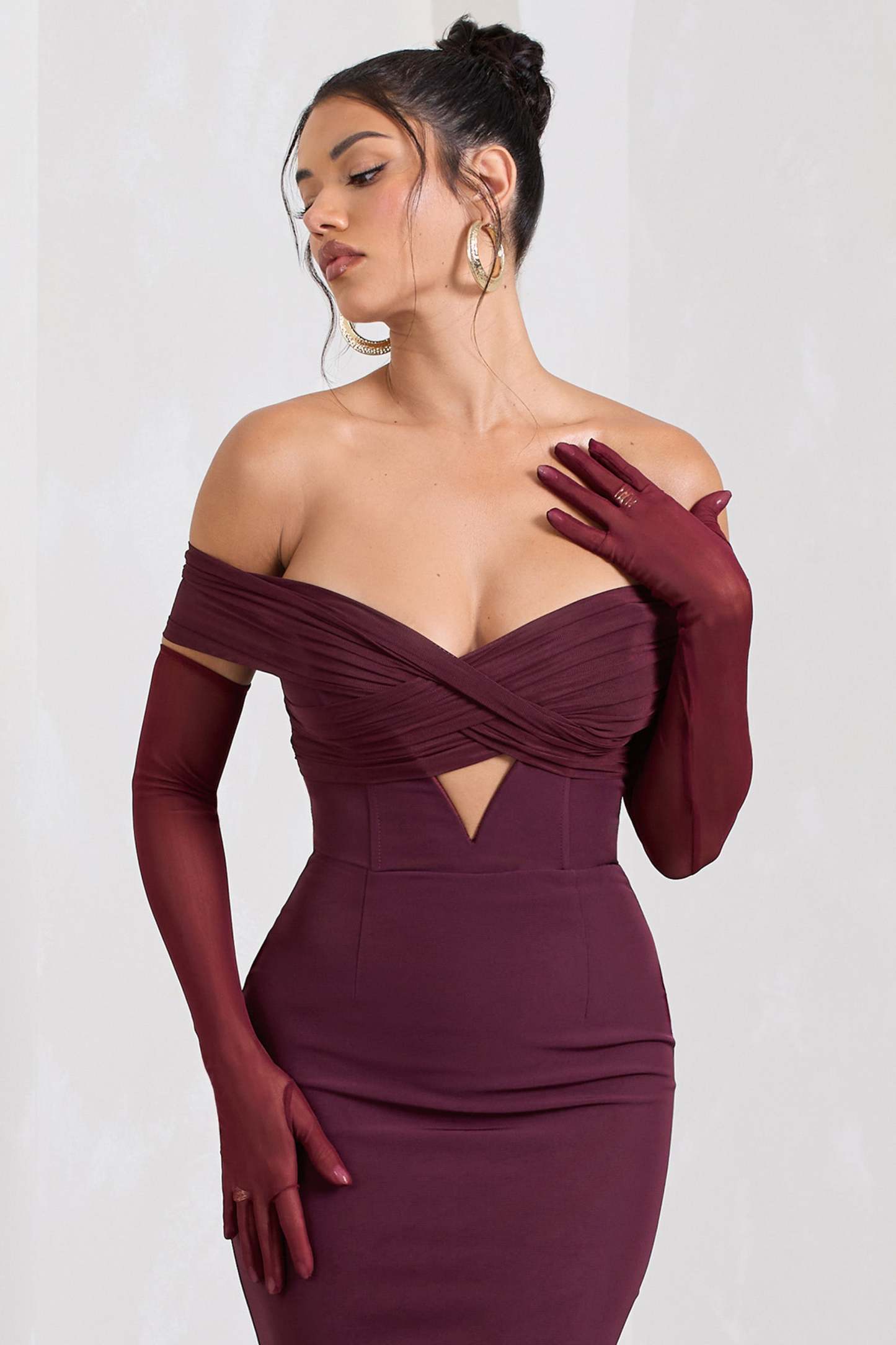 Check Please Burgundy Sheer Long-Sleeved Gloves-Babyboo Dress Store. All Rights Reserved.