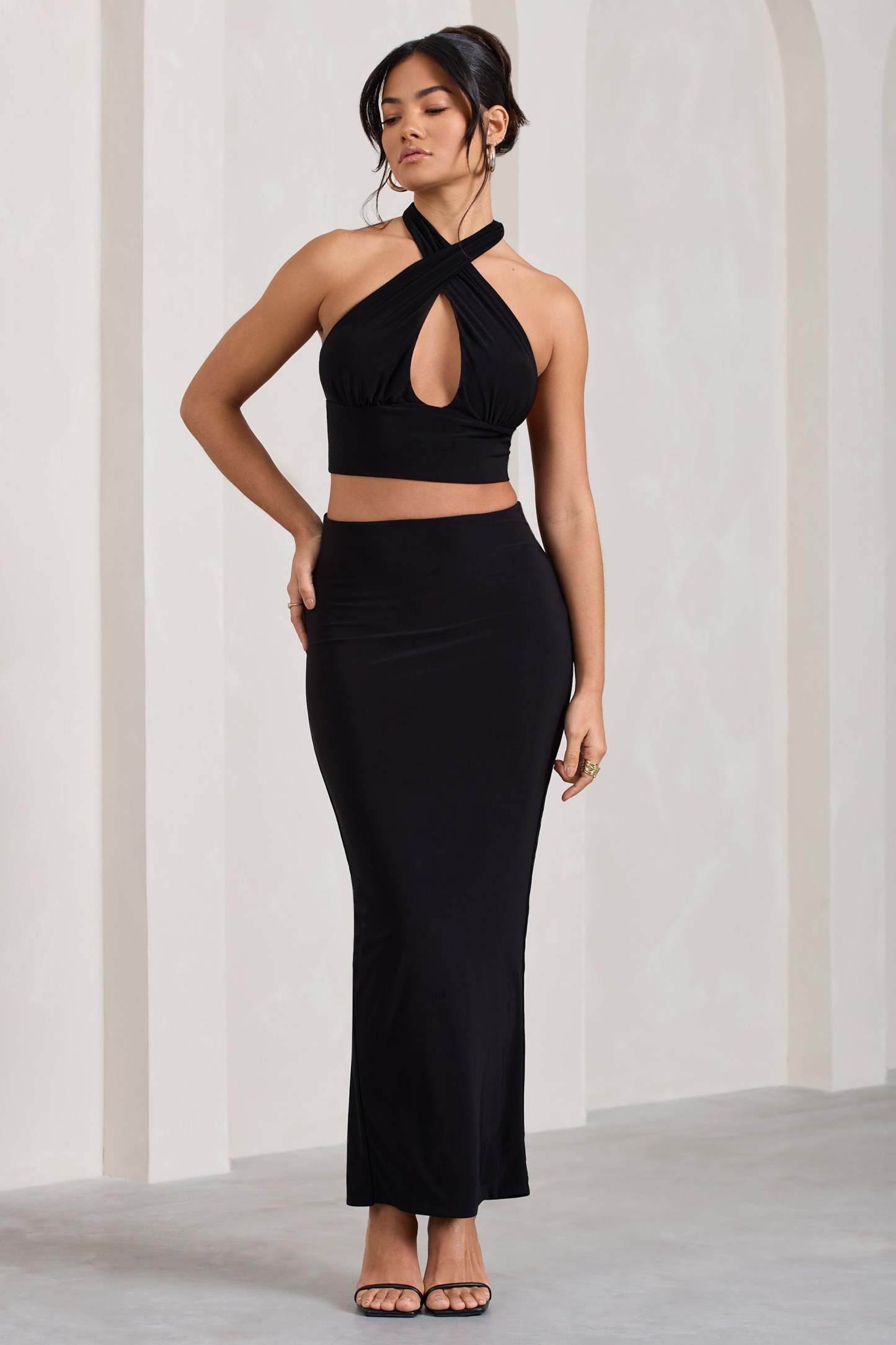 Onna Black Bodycon Pencil Maxi Skirt-Babyboo Dress Store. All Rights Reserved.
