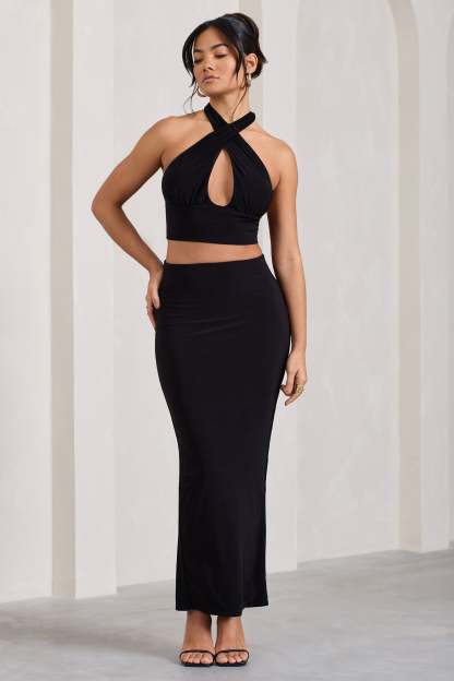 Onna Black Bodycon Pencil Maxi Skirt-Babyboo Dress Store. All Rights Reserved.