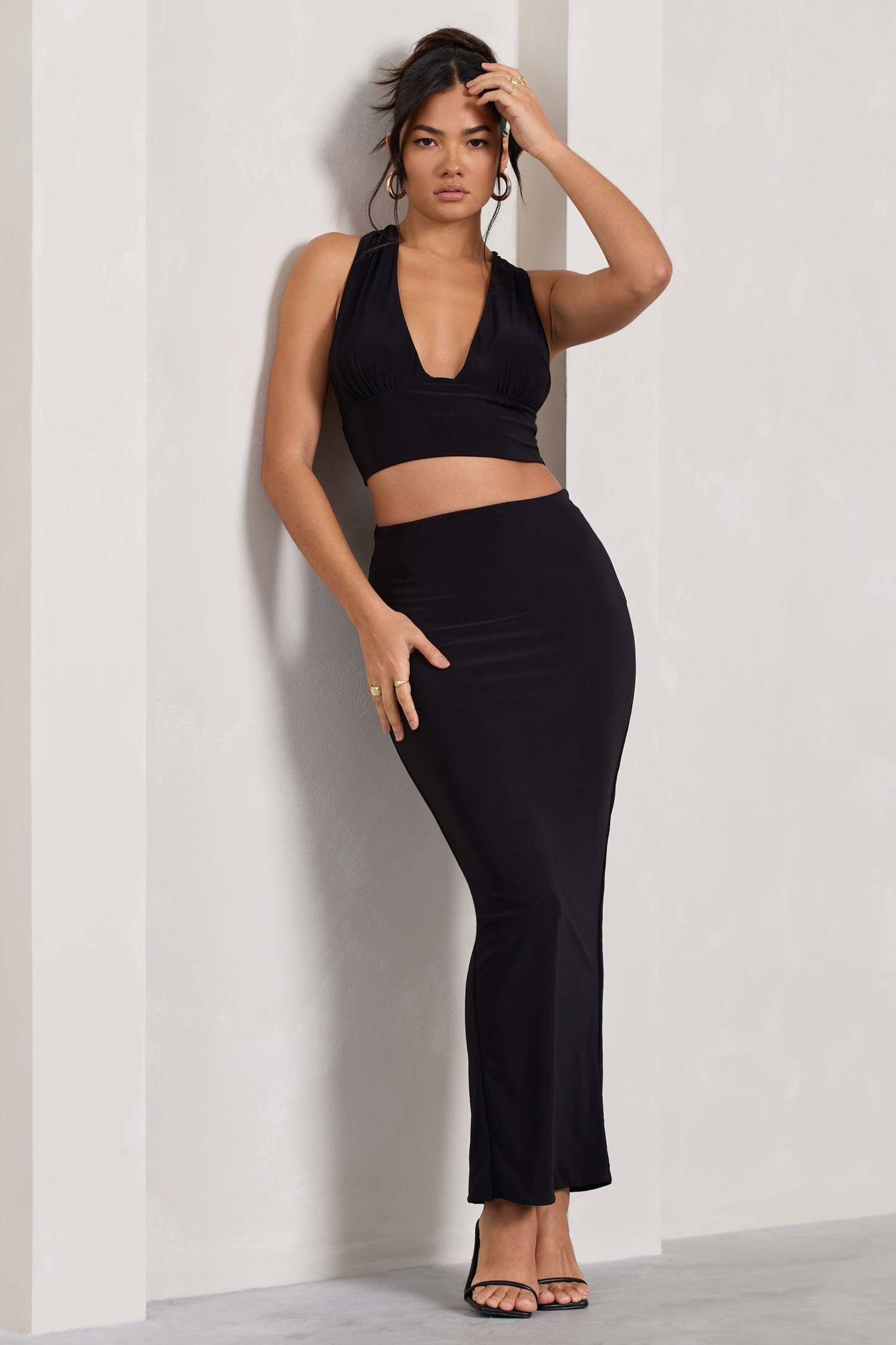Onna Black Bodycon Pencil Maxi Skirt-Babyboo Dress Store. All Rights Reserved.