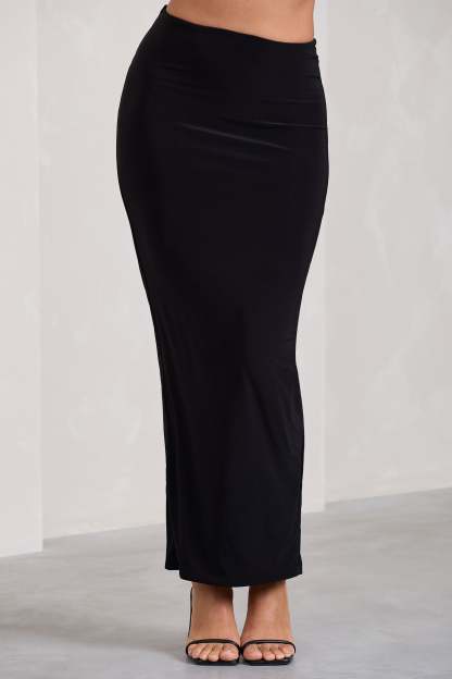 Onna Black Bodycon Pencil Maxi Skirt-Babyboo Dress Store. All Rights Reserved.