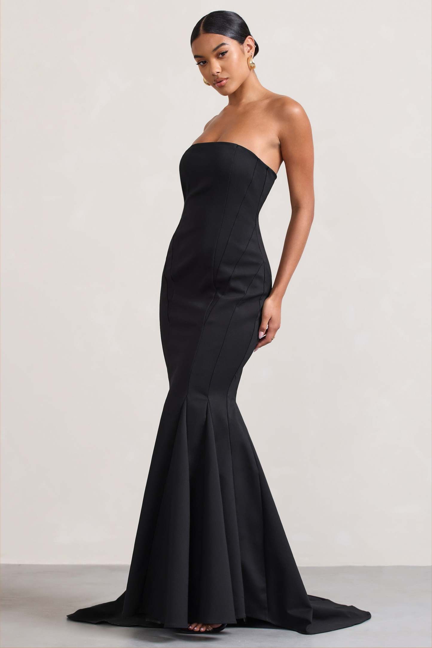 Adored Black Strapless Structured Fishtail Maxi Dress