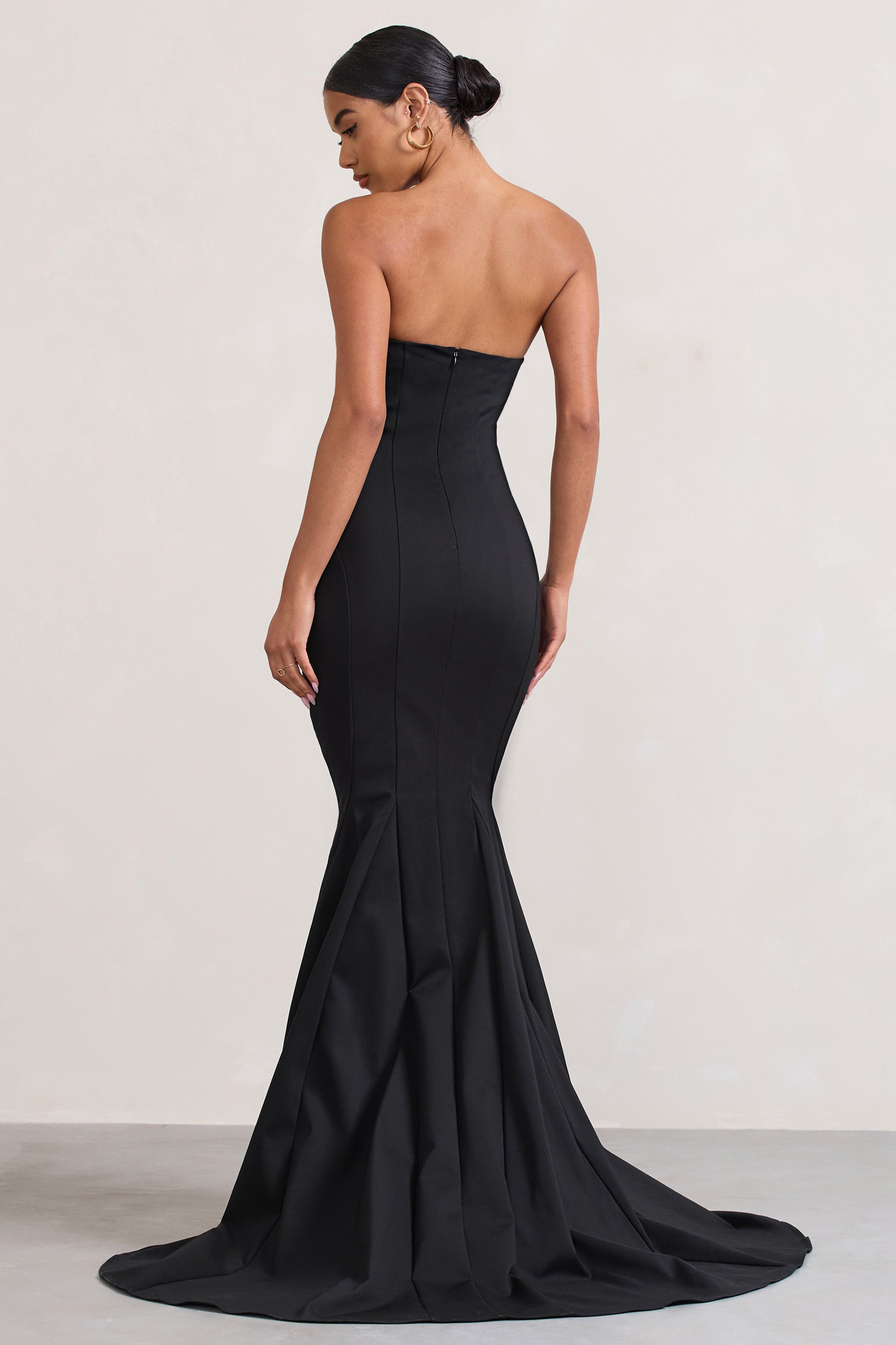 Adored Black Strapless Structured Fishtail Maxi Dress