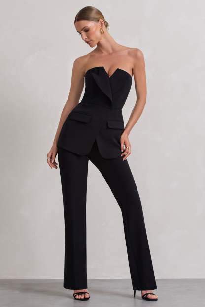 Money Moves Black Strapless Blazer-Inspired Straight-Leg Jumpsuit-Babyboo Dress Store. All Rights Reserved.