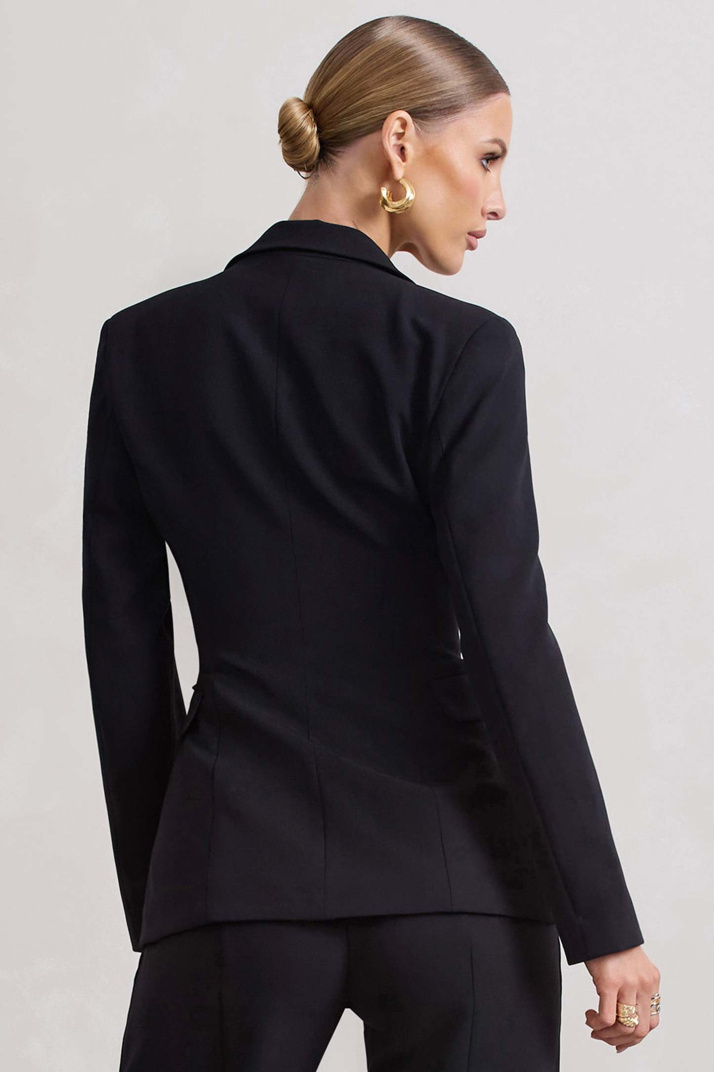 Candid Black Fitted Blazer Jacket With Zip Details-Babyboo Dress Store. All Rights Reserved.