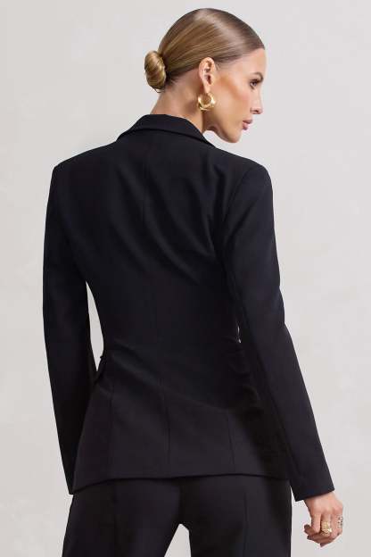 Candid Black Fitted Blazer Jacket With Zip Details-Babyboo Dress Store. All Rights Reserved.