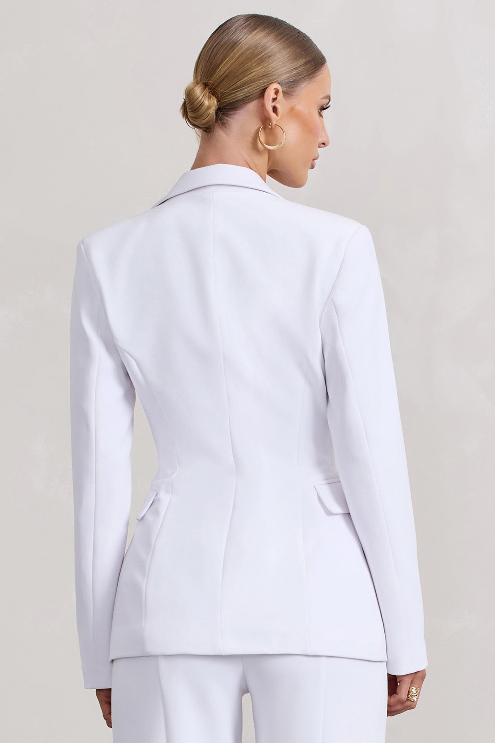 Candid  White Fitted Blazer Jacket With Zip Details-Babyboo Dress Store. All Rights Reserved.