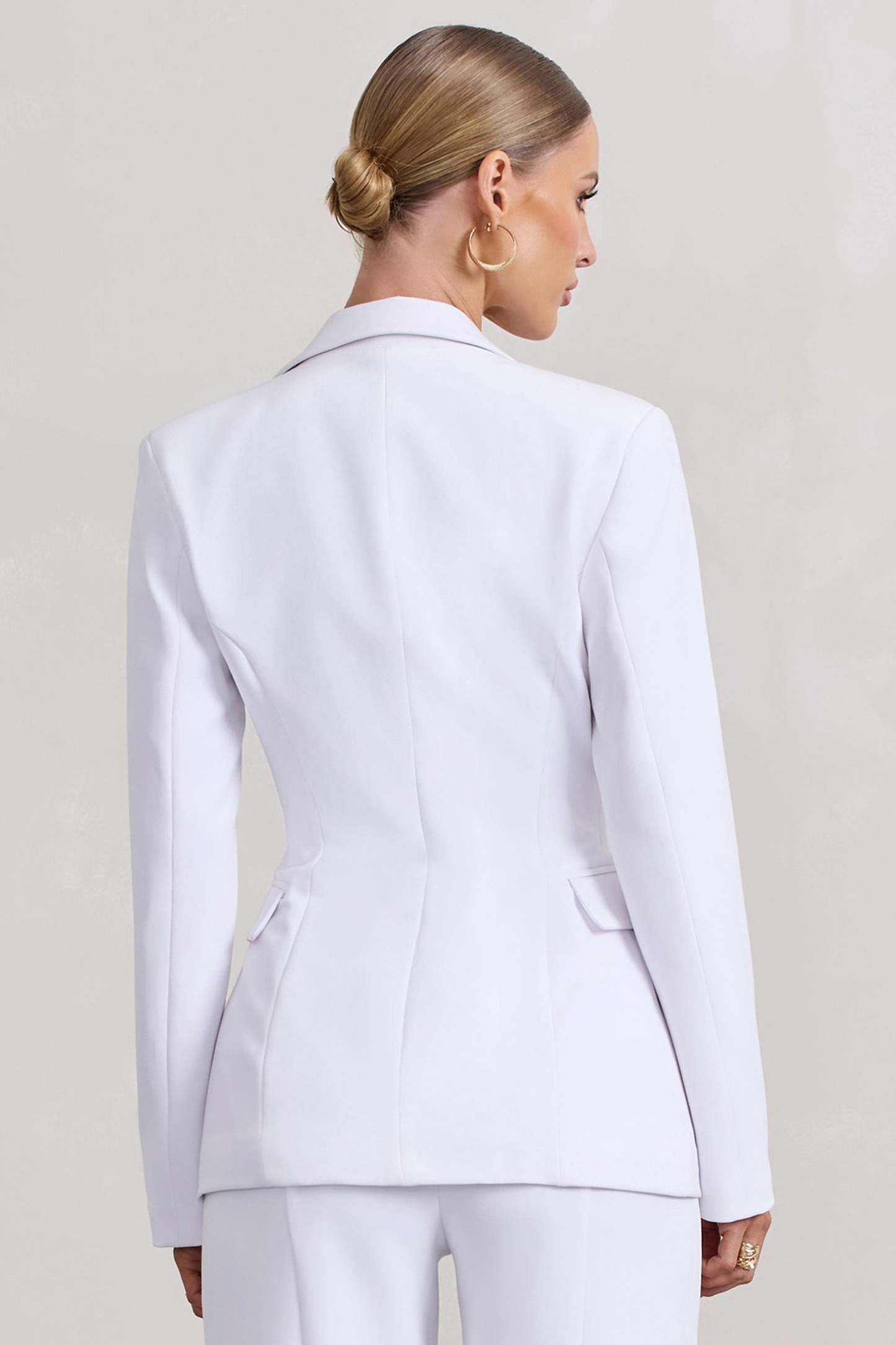 Candid  White Fitted Blazer Jacket With Zip Details-Babyboo Dress Store. All Rights Reserved.