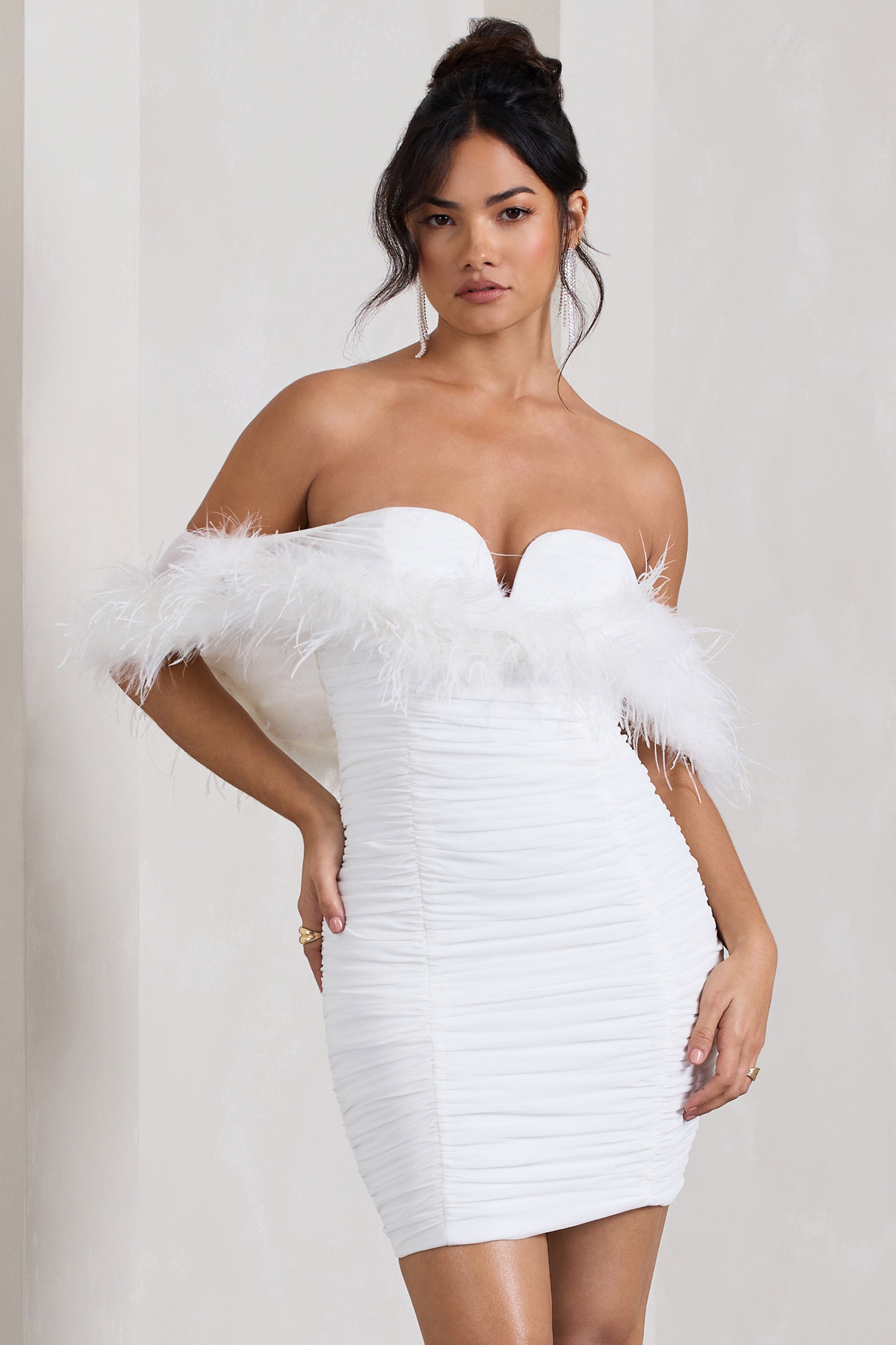 Confetti White Sweetheart Mini Dress With Chiffon Feather Sleeves-Babyboo Dress Store. All Rights Reserved.