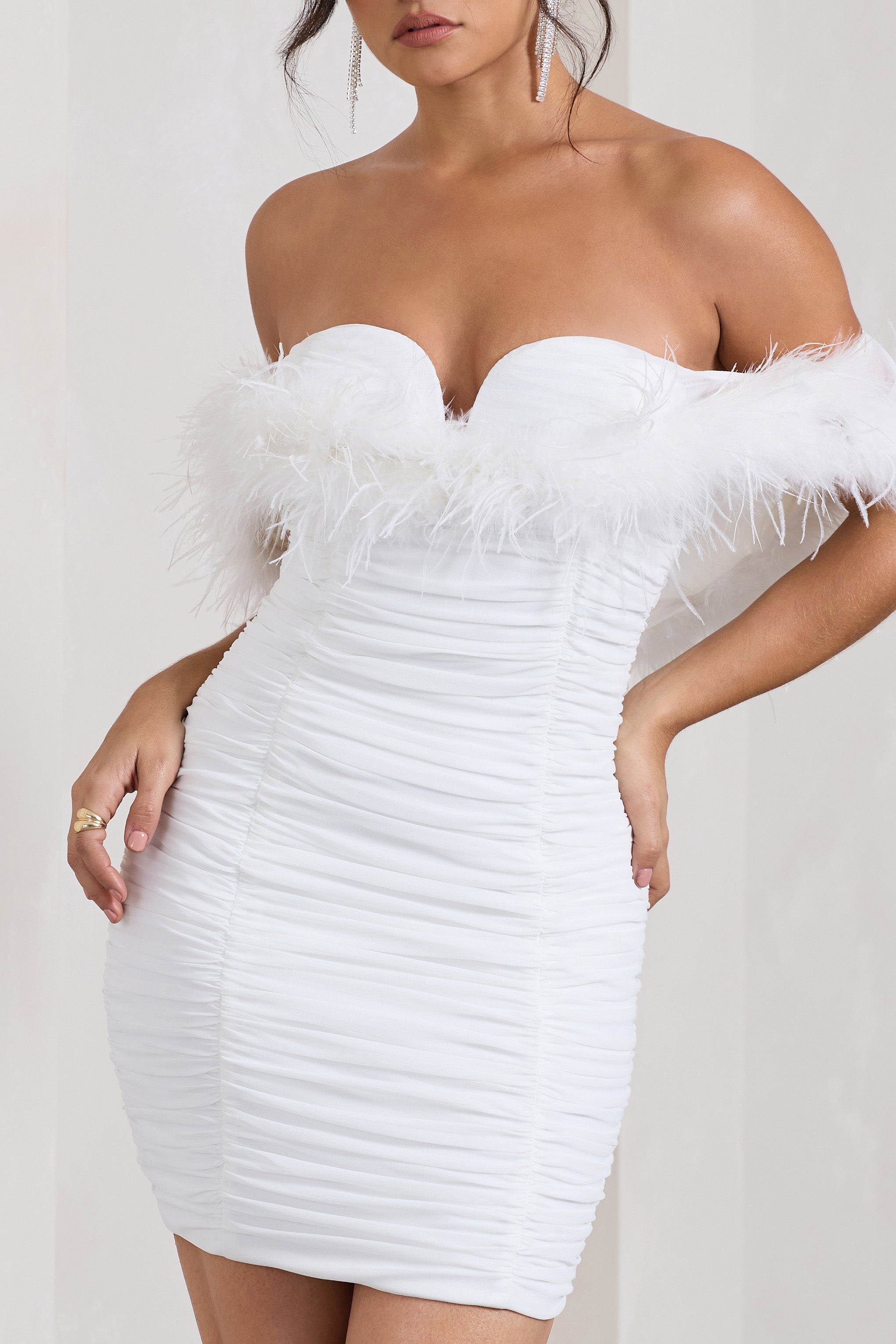 Confetti White Sweetheart Mini Dress With Chiffon Feather Sleeves-Babyboo Dress Store. All Rights Reserved.