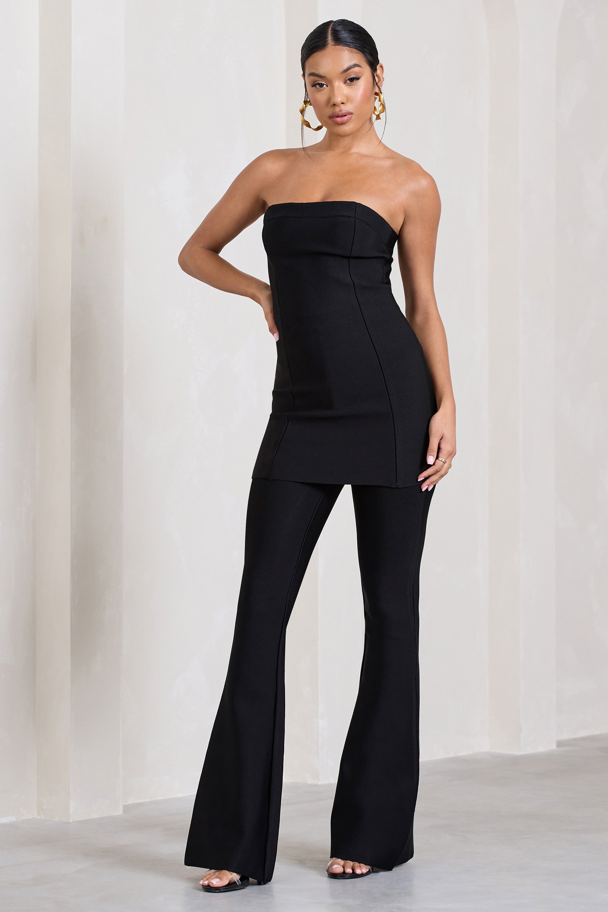 Capri Black Bandage High Waist Flared Trousers-Babyboo Dress Store. All Rights Reserved.