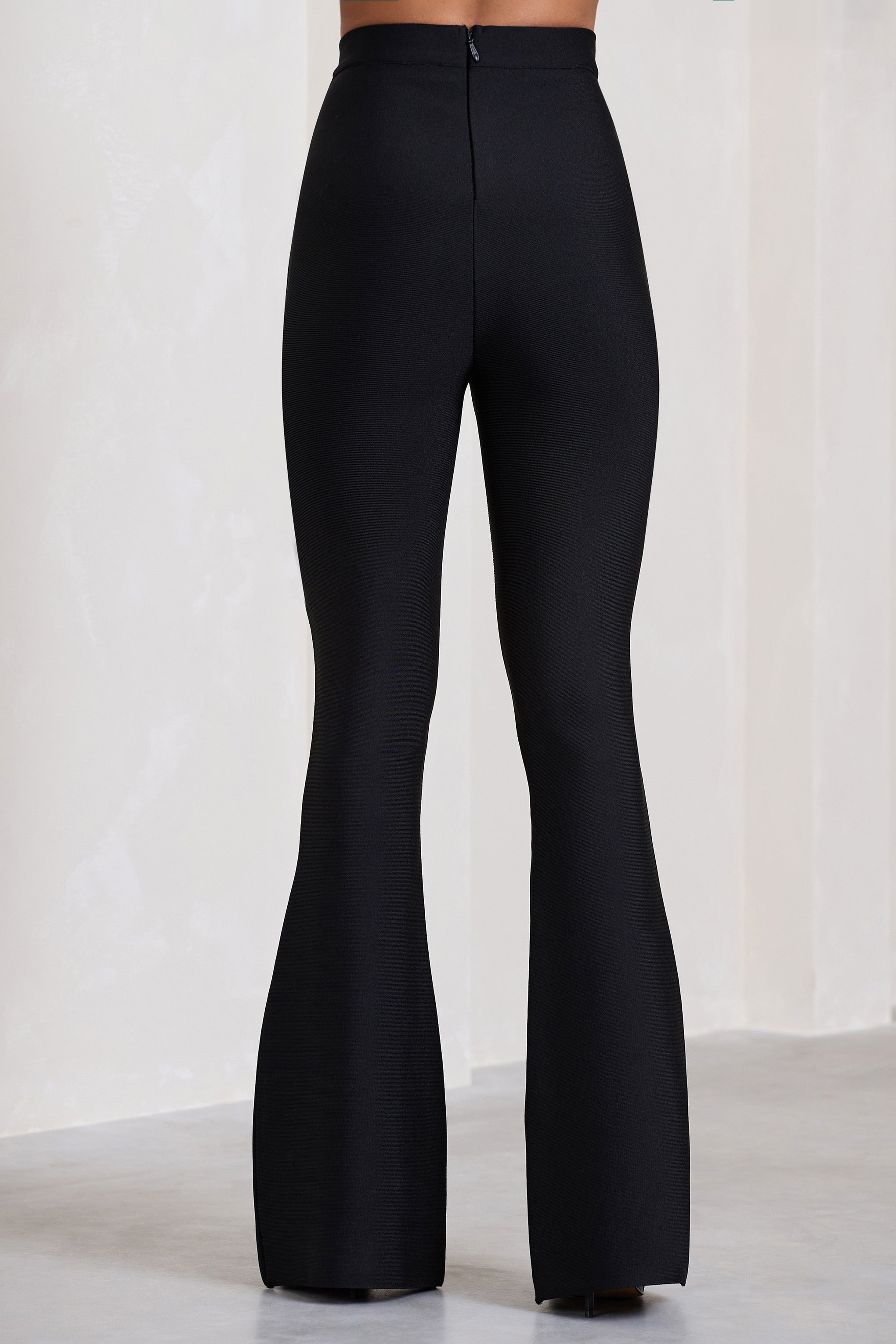 Capri Black Bandage High Waist Flared Trousers-Babyboo Dress Store. All Rights Reserved.