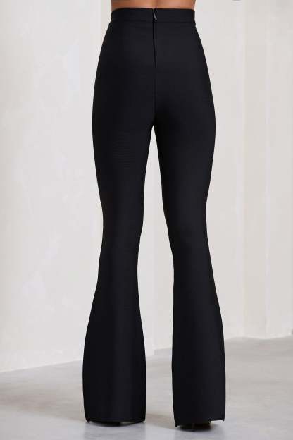 Capri Black Bandage High Waist Flared Trousers-Babyboo Dress Store. All Rights Reserved.