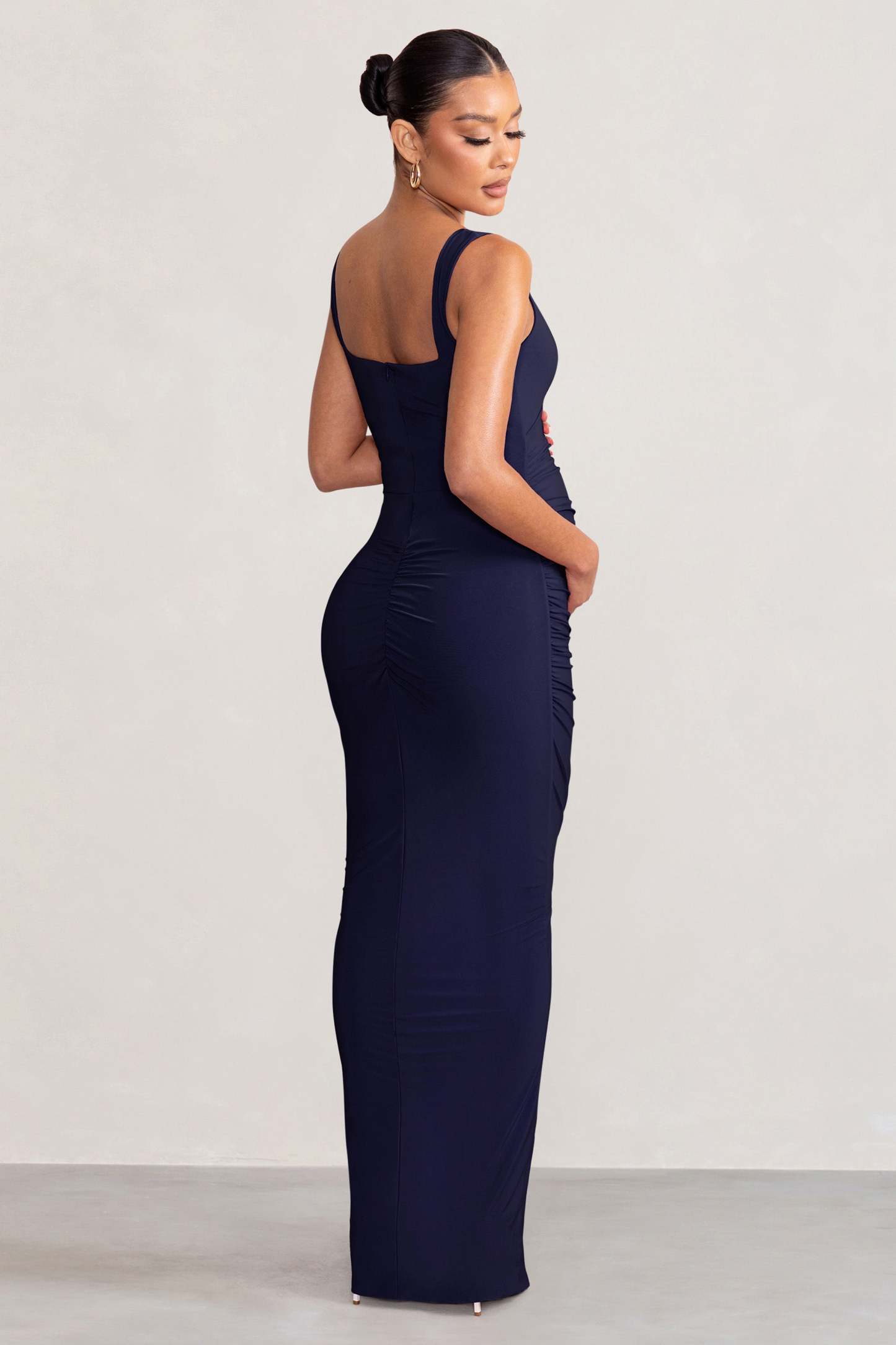 Avril Navy Square Neck Maternity Maxi Dress with Split