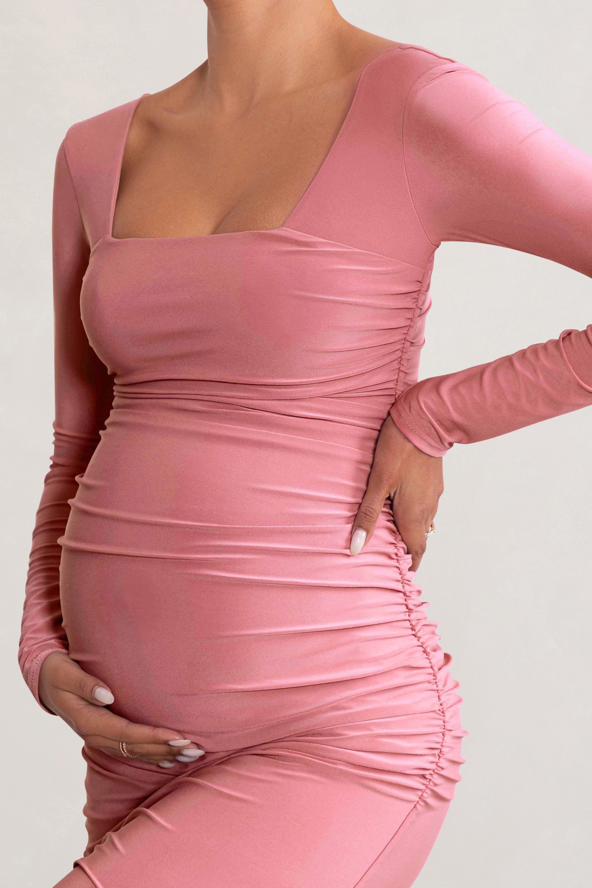 My Pleasure Blush Long Sleeve Square Neck Maternity Maxi Dress with Split-Babyboo Dress Store. All Rights Reserved.