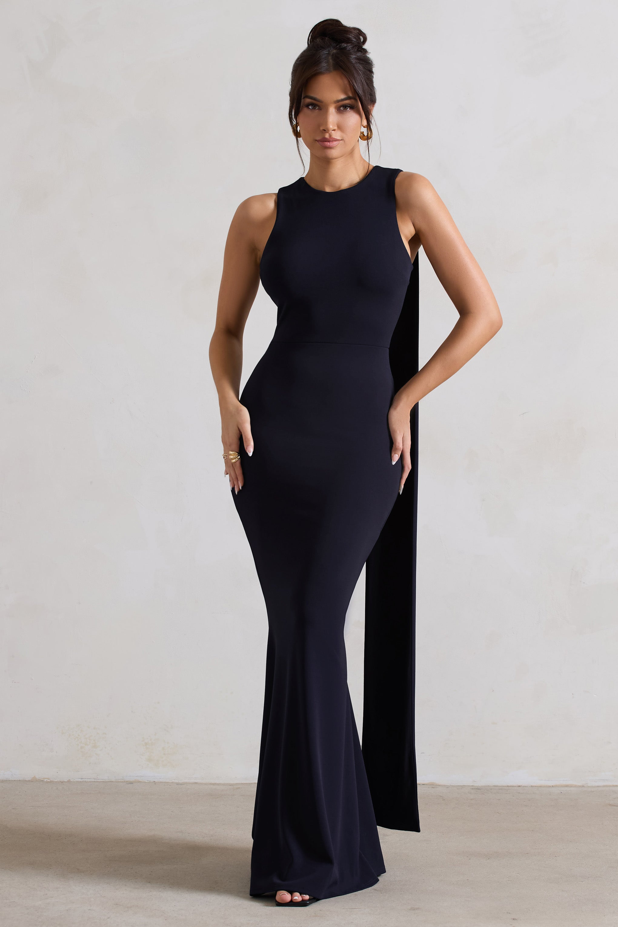 Patty Navy High-Neck Sleeveless Maxi Dress-Babyboo Dress Store. All Rights Reserved.