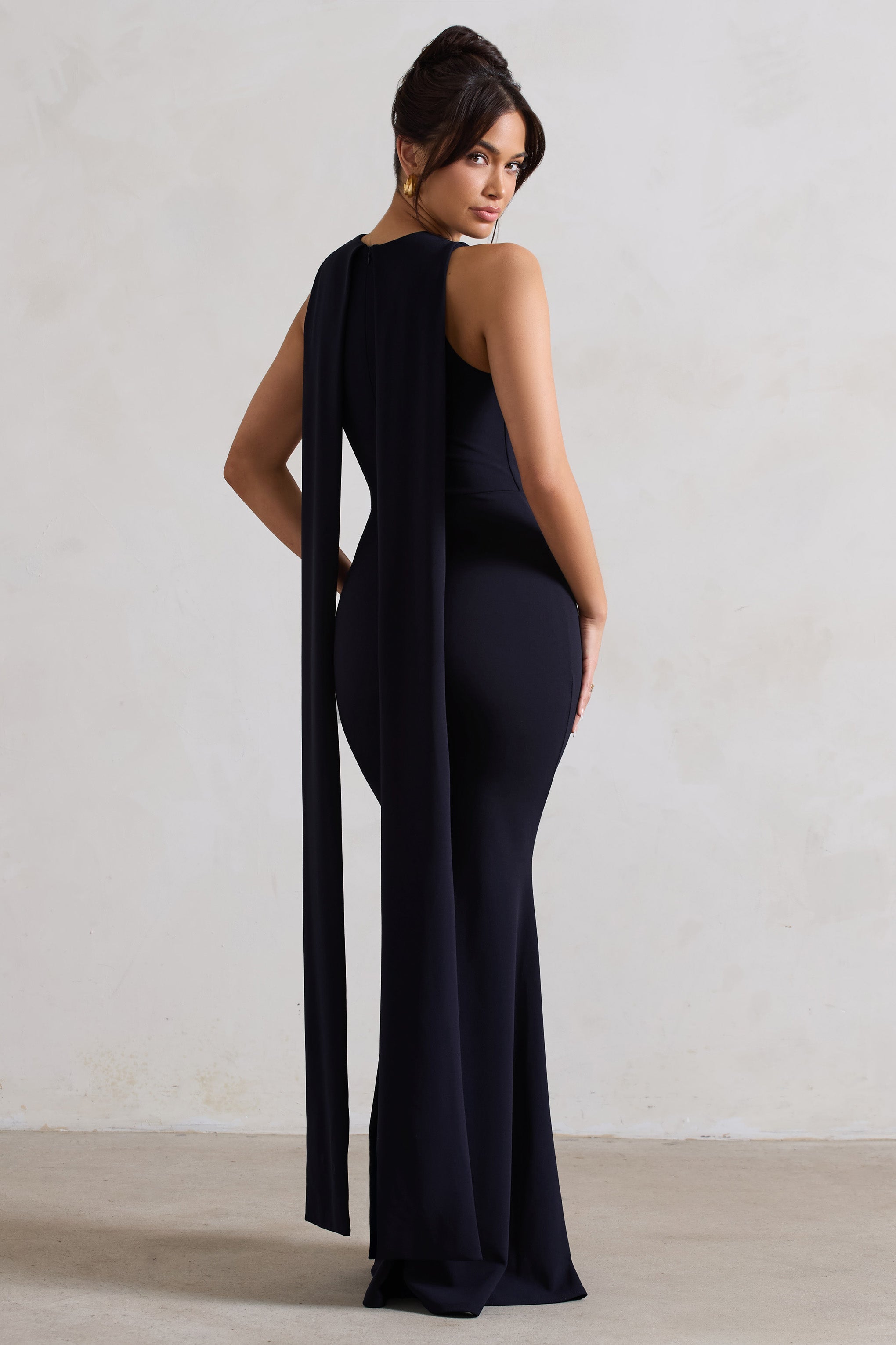 Patty Navy High-Neck Sleeveless Maxi Dress-Babyboo Dress Store. All Rights Reserved.