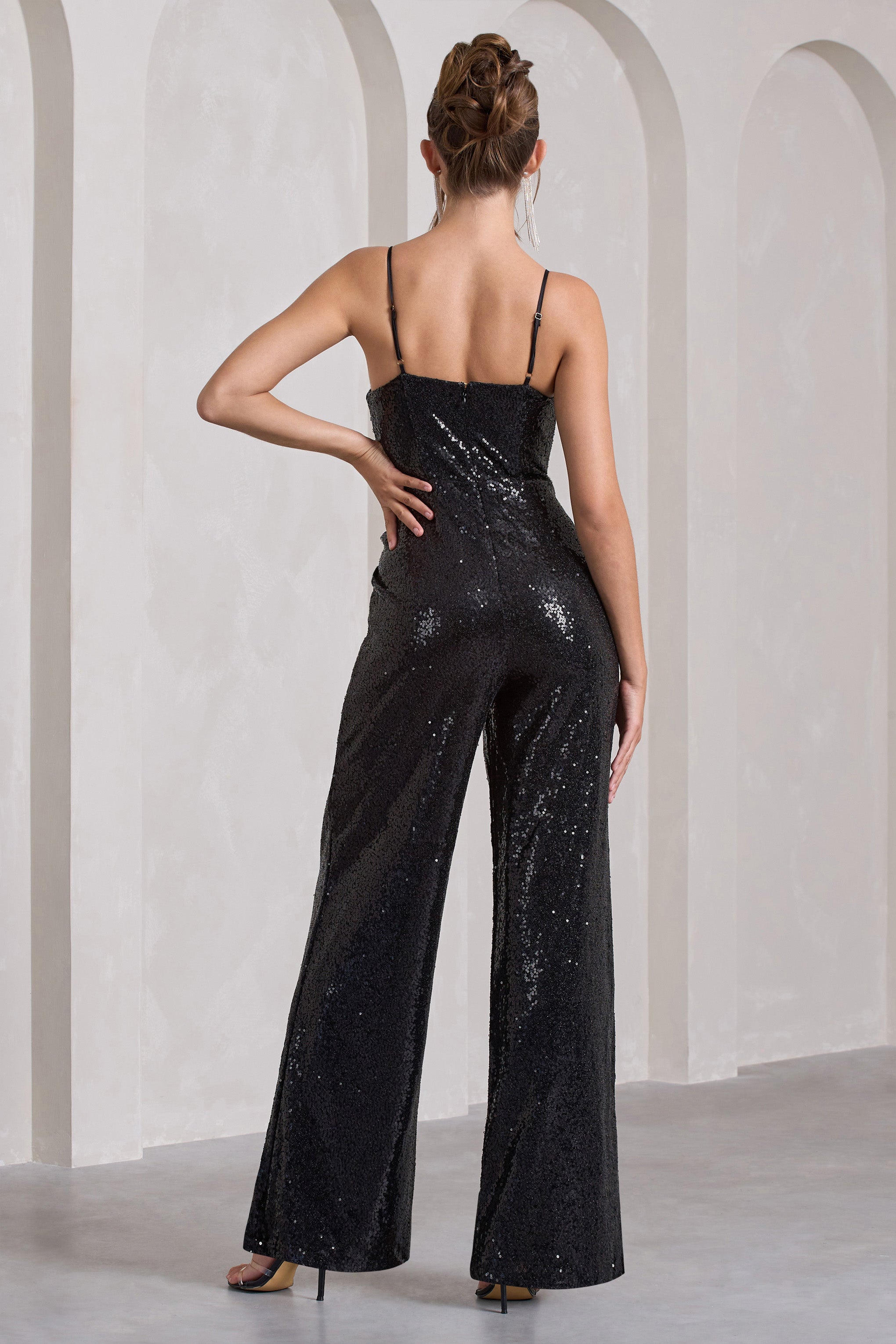 Dandelion Black Strappy Corset Sequin Jumpsuit-Babyboo Dress Store. All Rights Reserved.