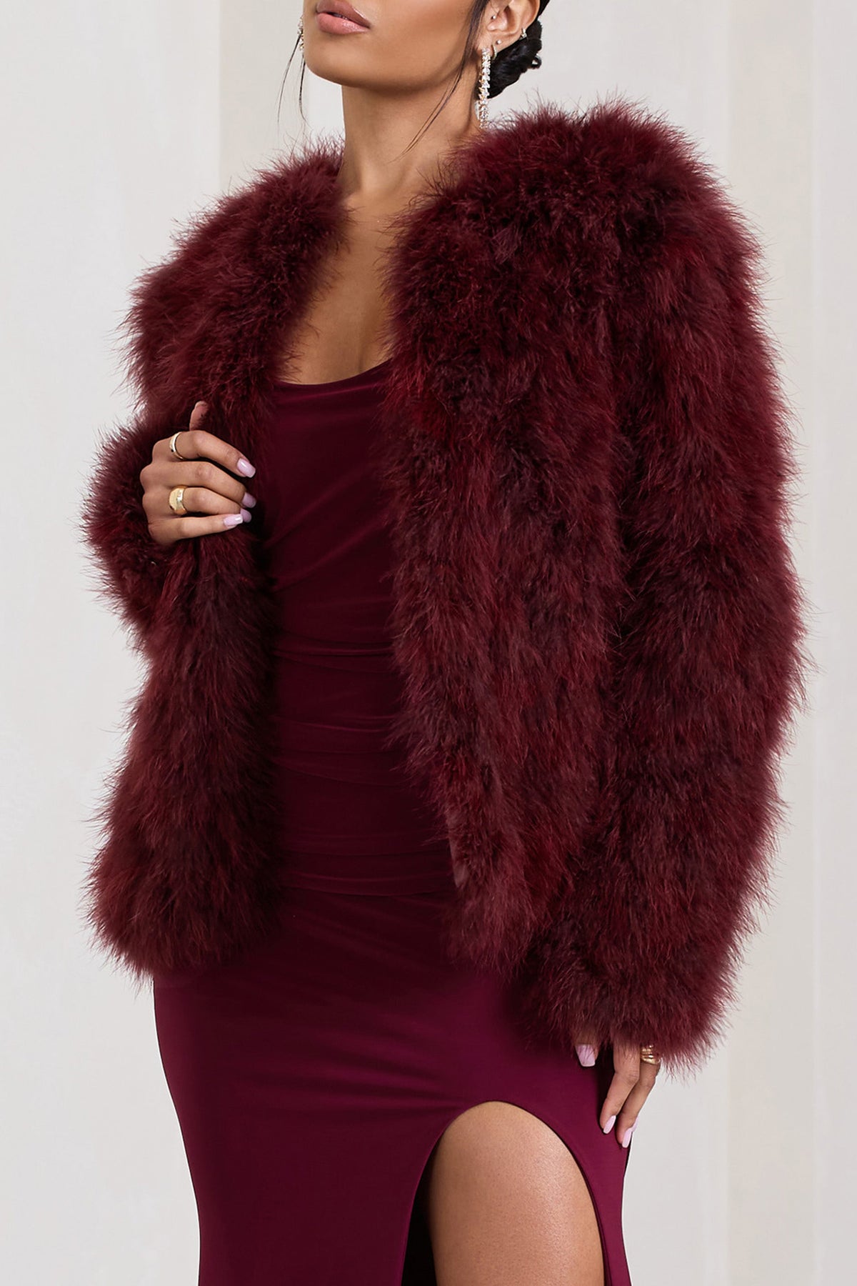 Wild Champagne Satin Jacket With Long Feather Sleeves
