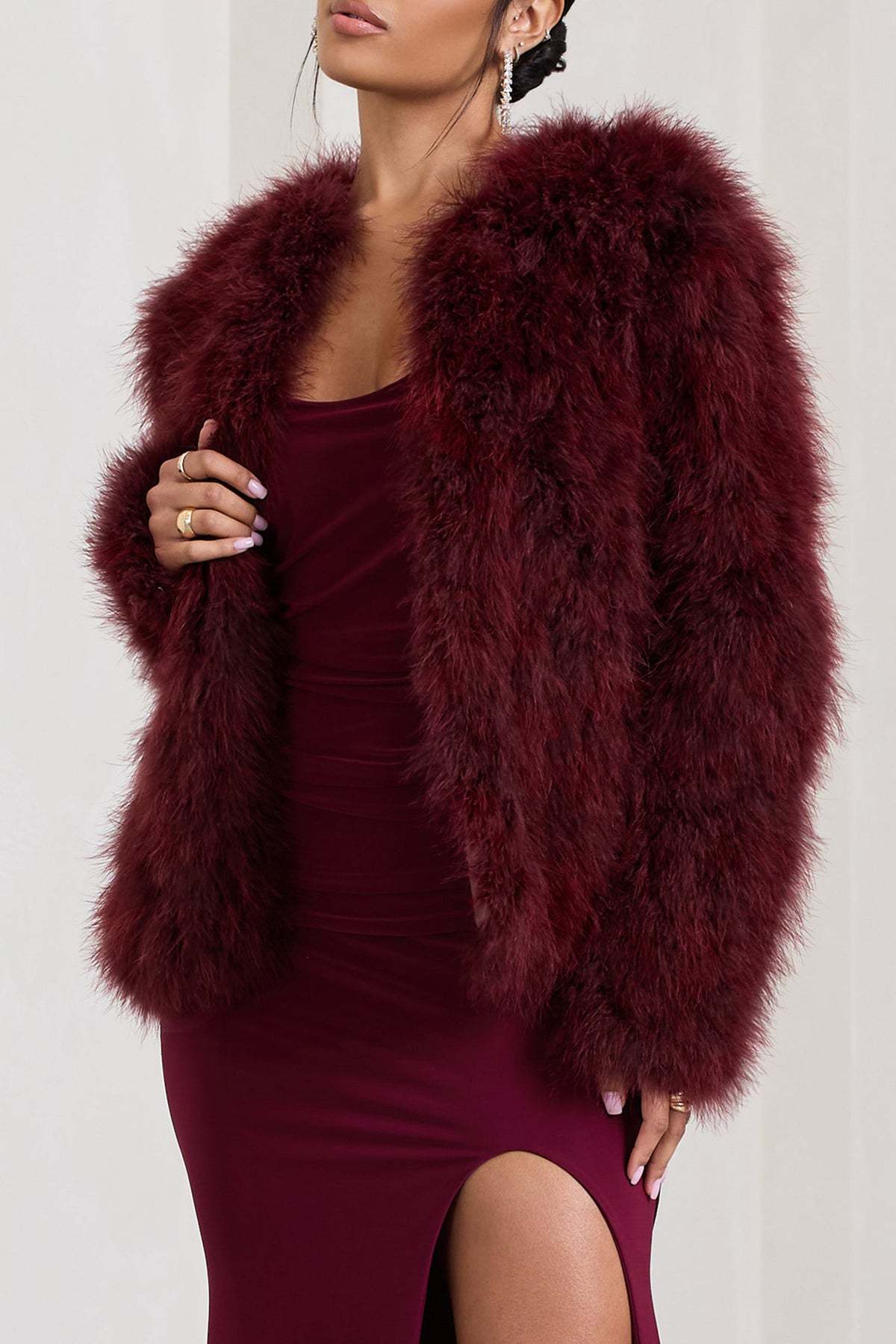 Wild Champagne Satin Jacket With Long Feather Sleeves