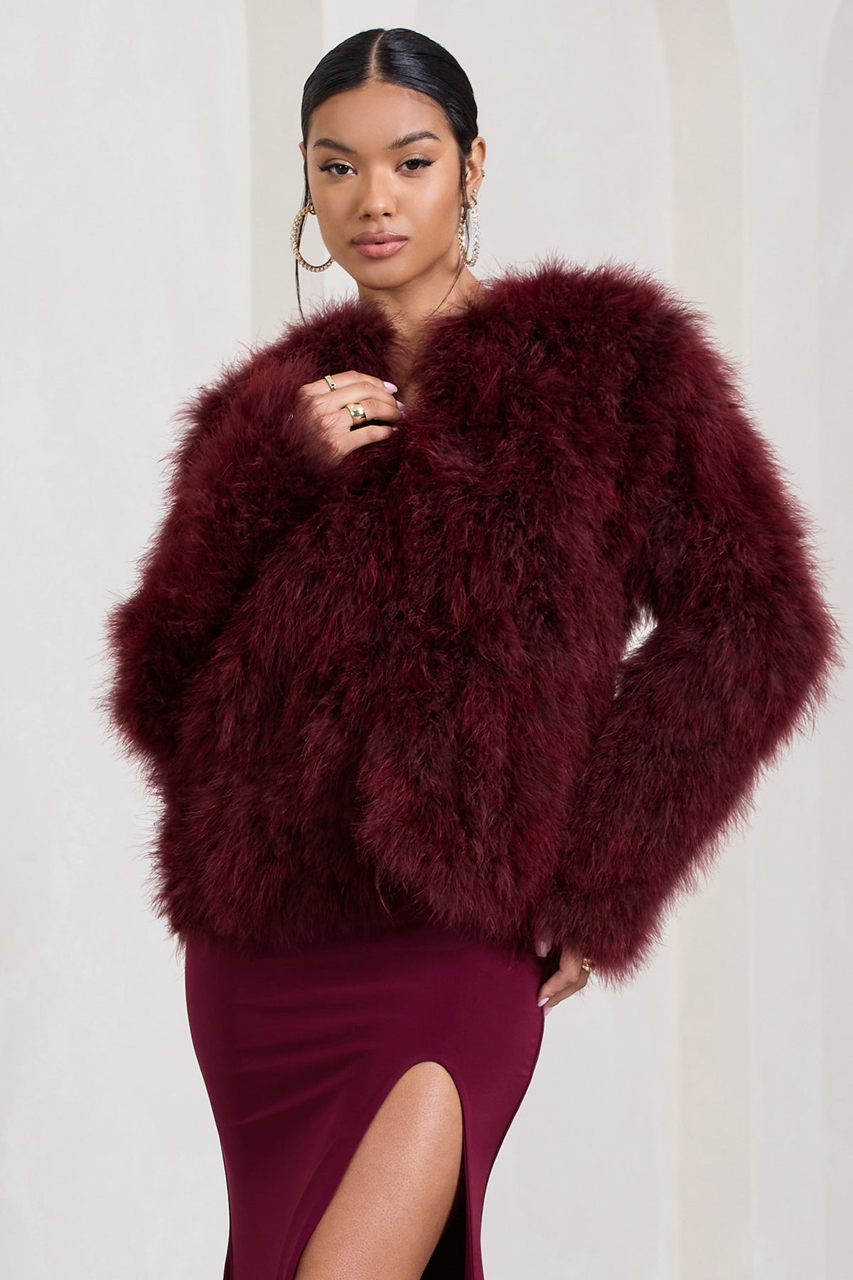 Wild Champagne Satin Jacket With Long Feather Sleeves