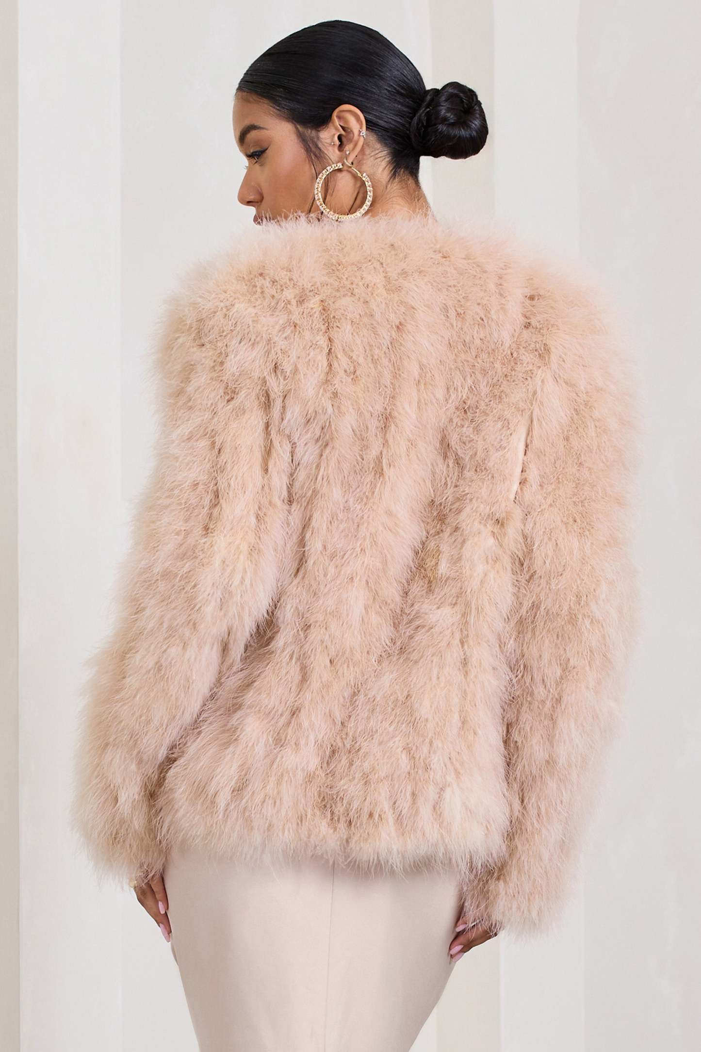 Aves Champagne Short Fluffy Feather Jacket