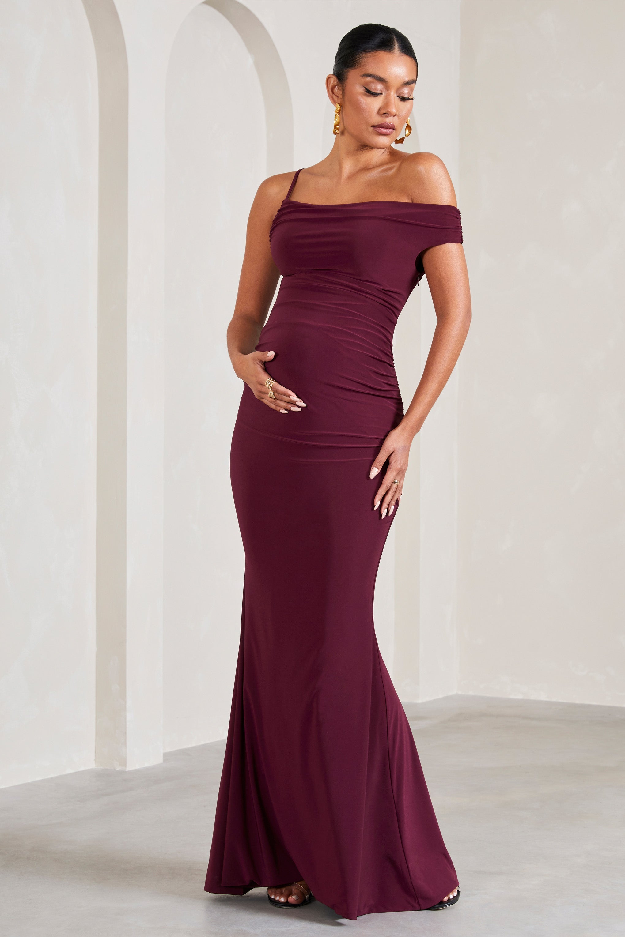 My Wish Burgundy Strappy Asymmetric Maternity Maxi Dress-Babyboo Dress Store. All Rights Reserved.