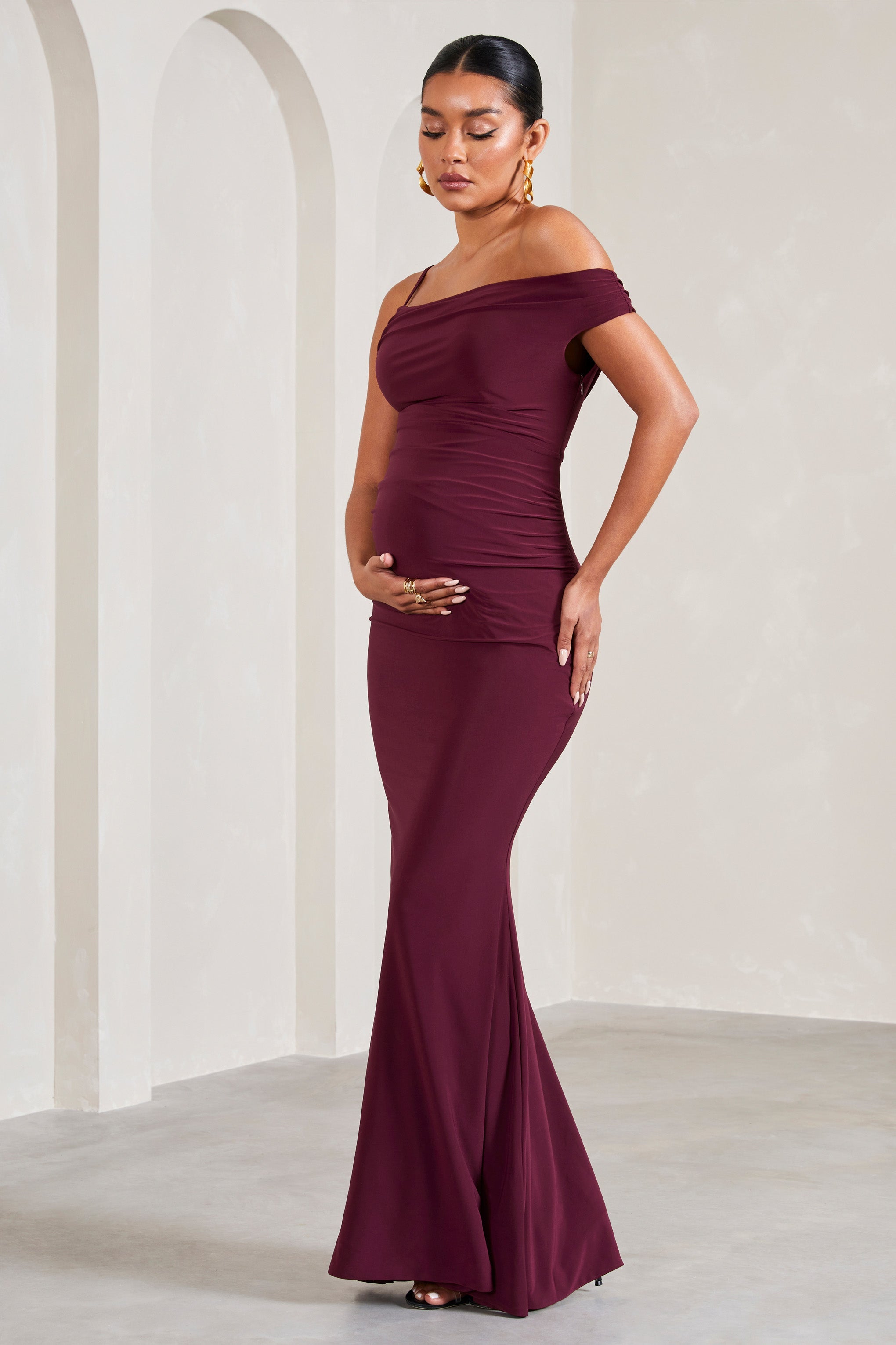 My Wish Burgundy Strappy Asymmetric Maternity Maxi Dress-Babyboo Dress Store. All Rights Reserved.