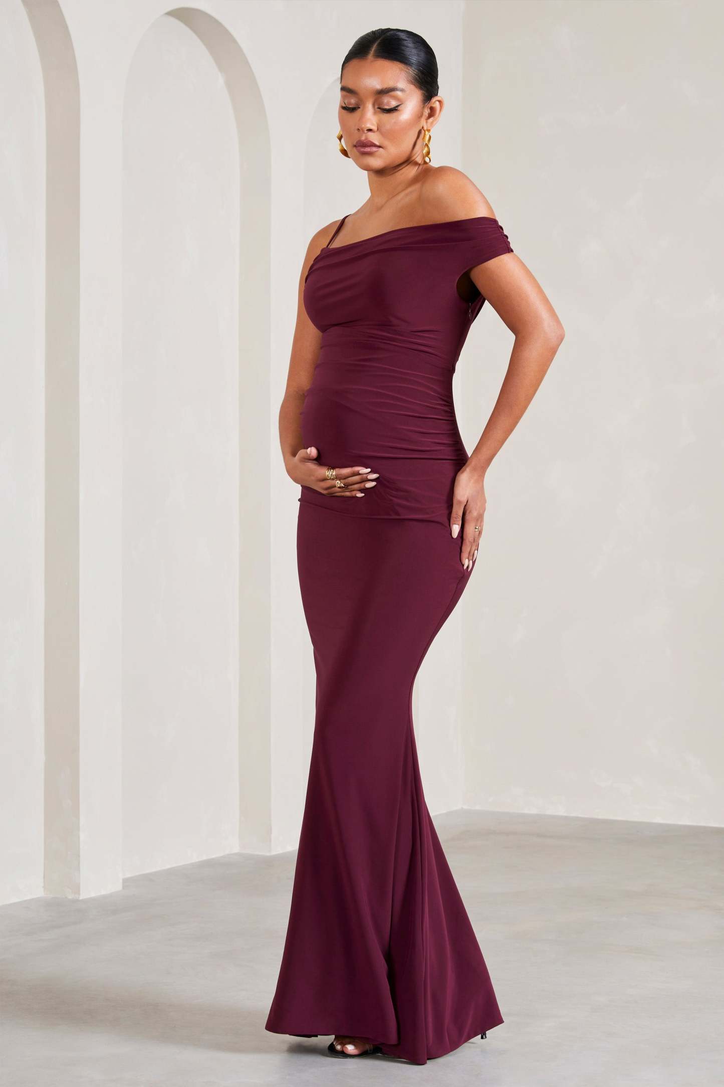 My Wish Burgundy Strappy Asymmetric Maternity Maxi Dress-Babyboo Dress Store. All Rights Reserved.