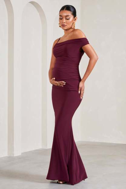 My Wish Burgundy Strappy Asymmetric Maternity Maxi Dress-Babyboo Dress Store. All Rights Reserved.