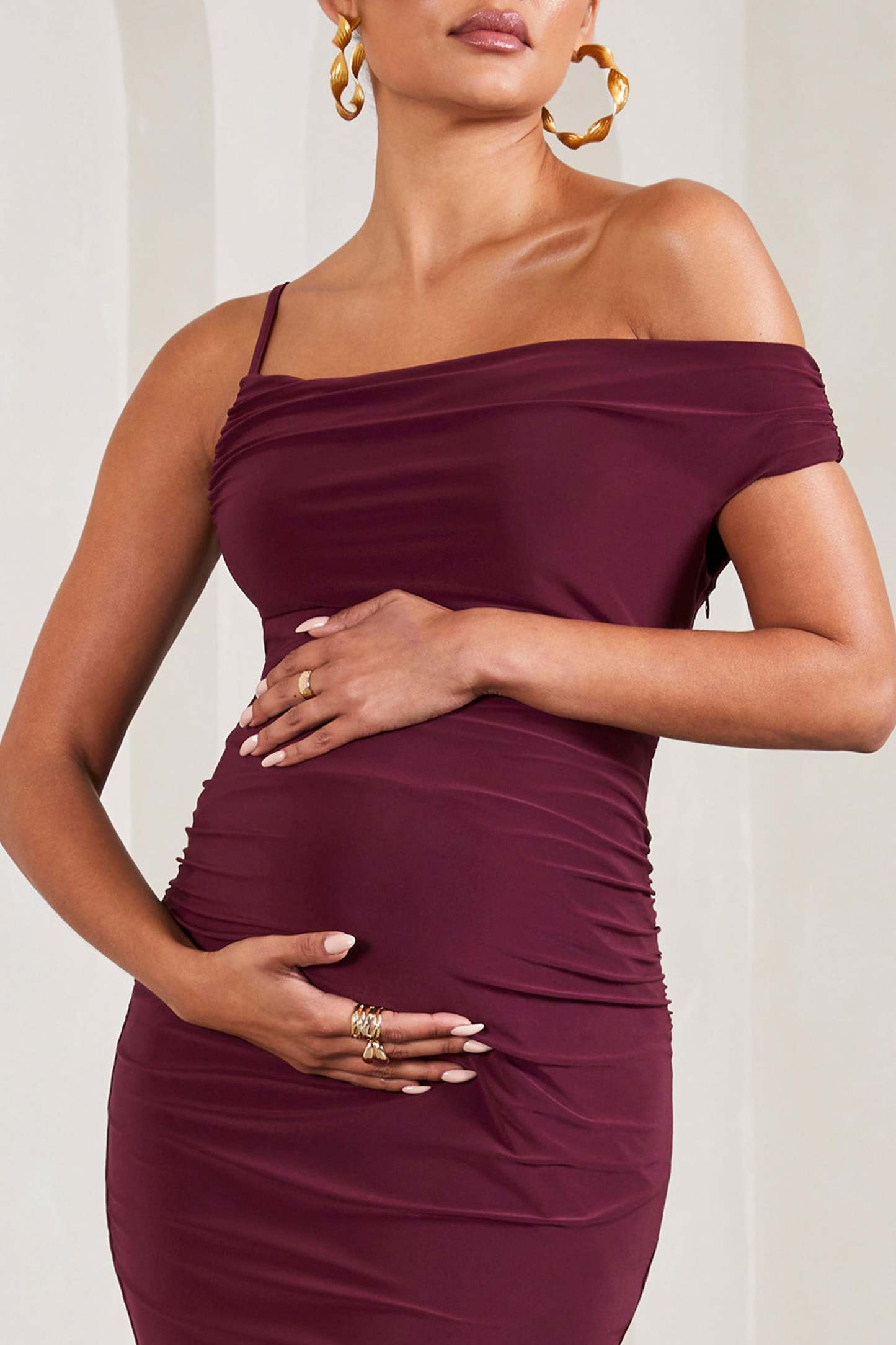 My Wish Burgundy Strappy Asymmetric Maternity Maxi Dress-Babyboo Dress Store. All Rights Reserved.